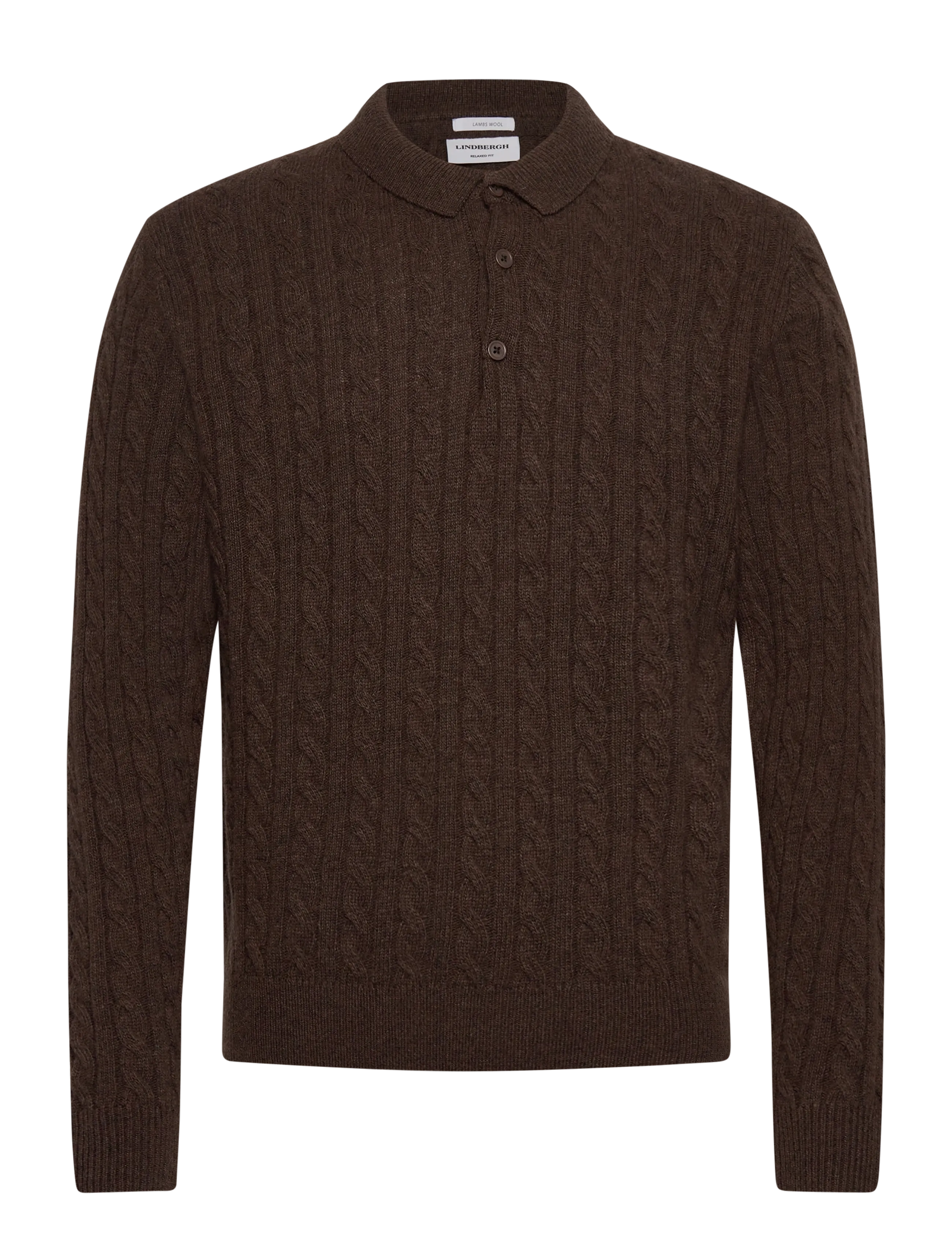 Lindbergh Lambswool L/S button polo - Lindbergh - DK BROWN MEL / brown