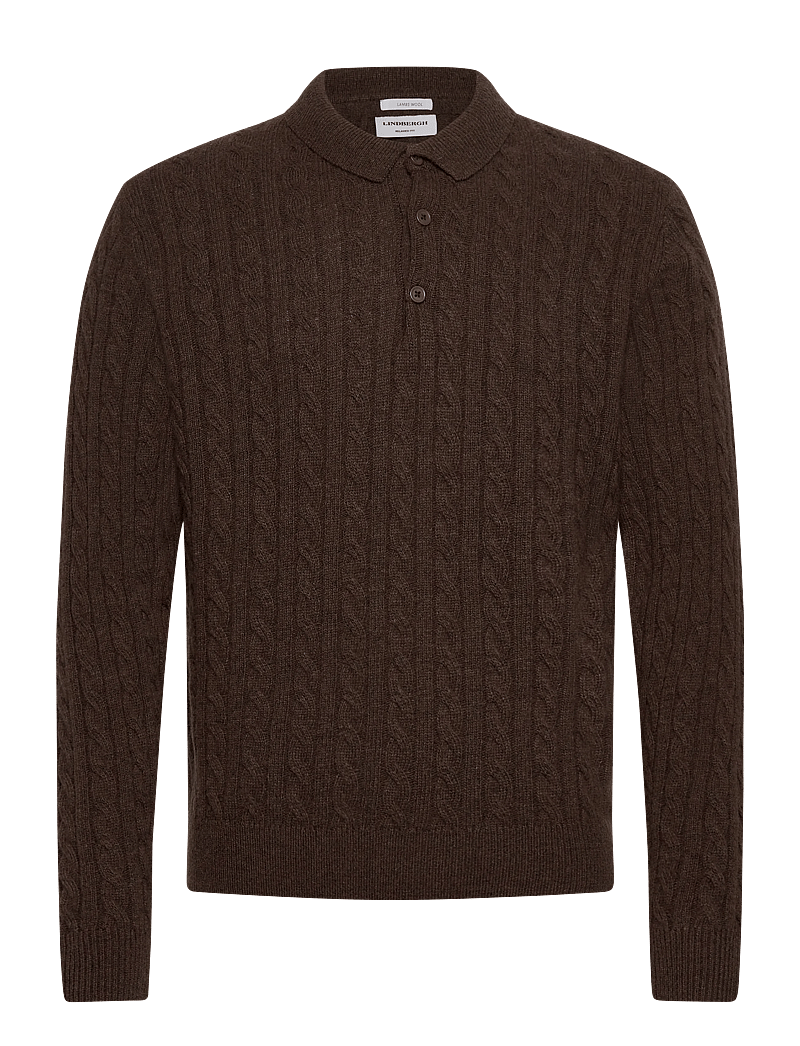 Lindbergh - Lambswool L/S button polo - polostrik - dk brown mel - 1