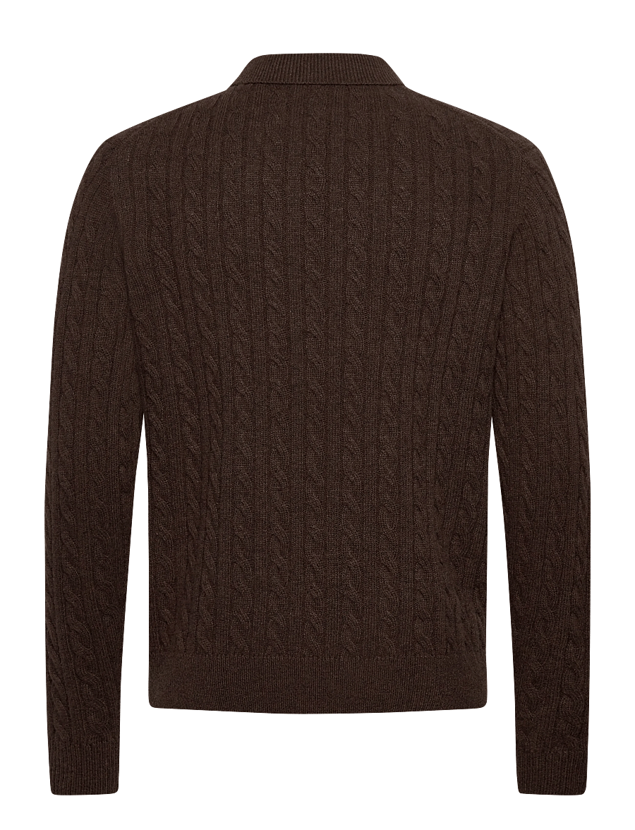 Lindbergh - Lambswool L/S button polo - langärmelige gestrickte polohemden - dk brown mel - 2