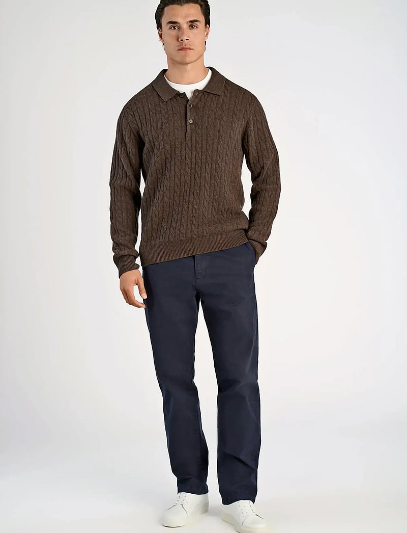 Lindbergh - Lambswool L/S button polo - polostrik - dk brown mel - 0