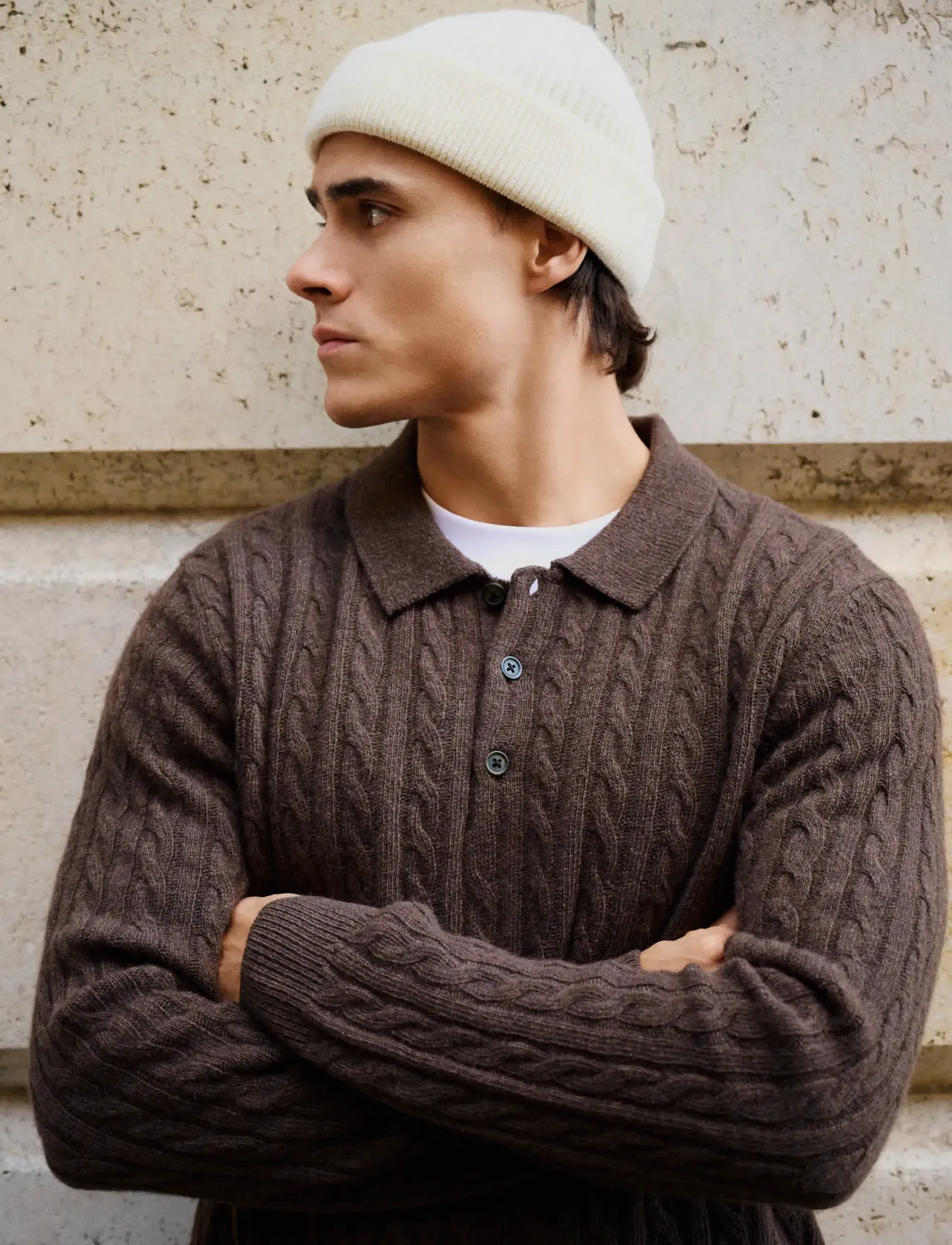 Lindbergh - Lambswool L/S button polo - strickmode - dk brown mel - 3