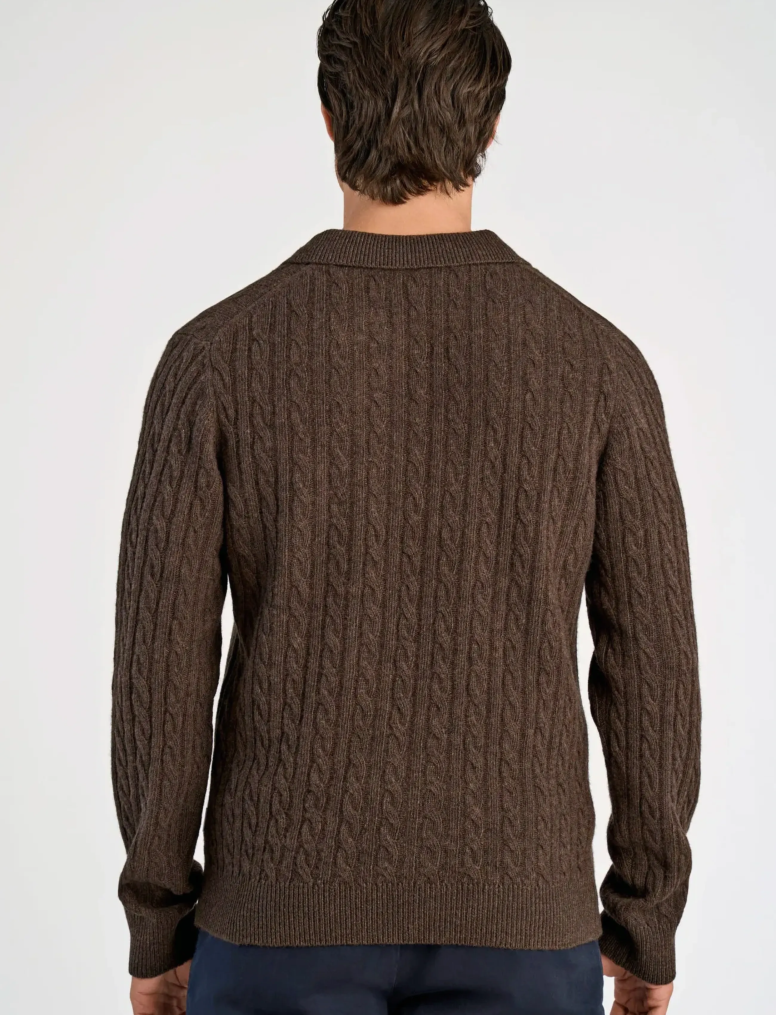 Lindbergh - Lambswool L/S button polo - strickmode - dk brown mel - 4