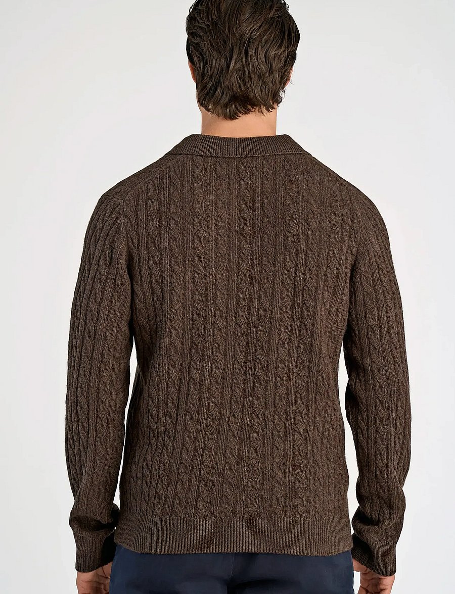 Lindbergh - Lambswool L/S button polo - langärmelige gestrickte polohemden - dk brown mel - 4