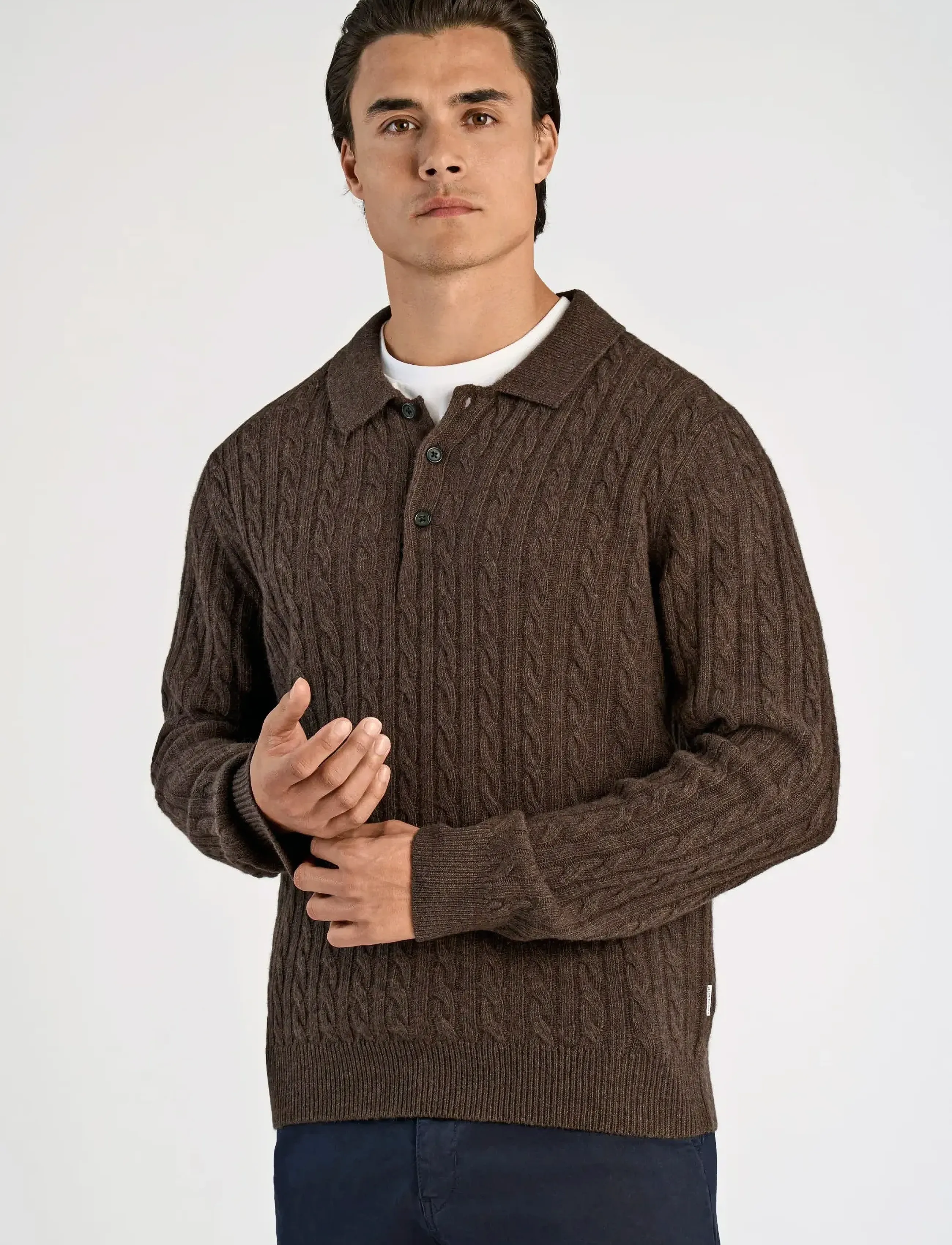 Lindbergh - Lambswool L/S button polo - strickmode - dk brown mel - 5