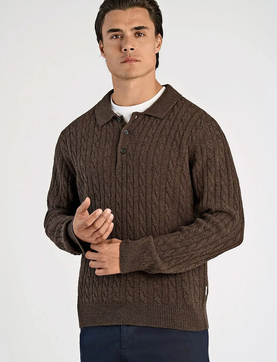 Lindbergh - Lambswool L/S button polo - langärmelige gestrickte polohemden - dk brown mel - 5