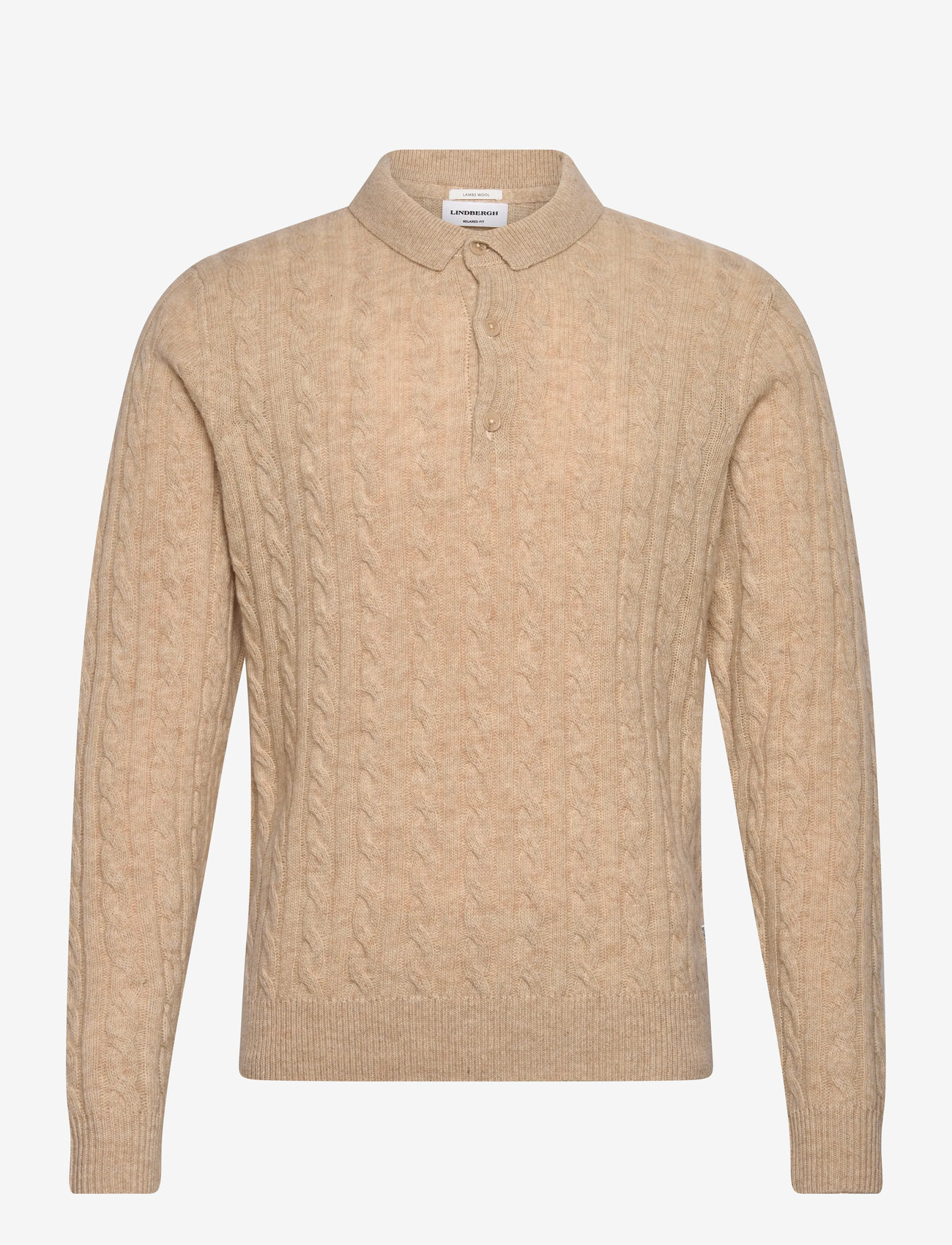Lindbergh - Lambswool L/S button polo - polostrik - lt sand mel - 1