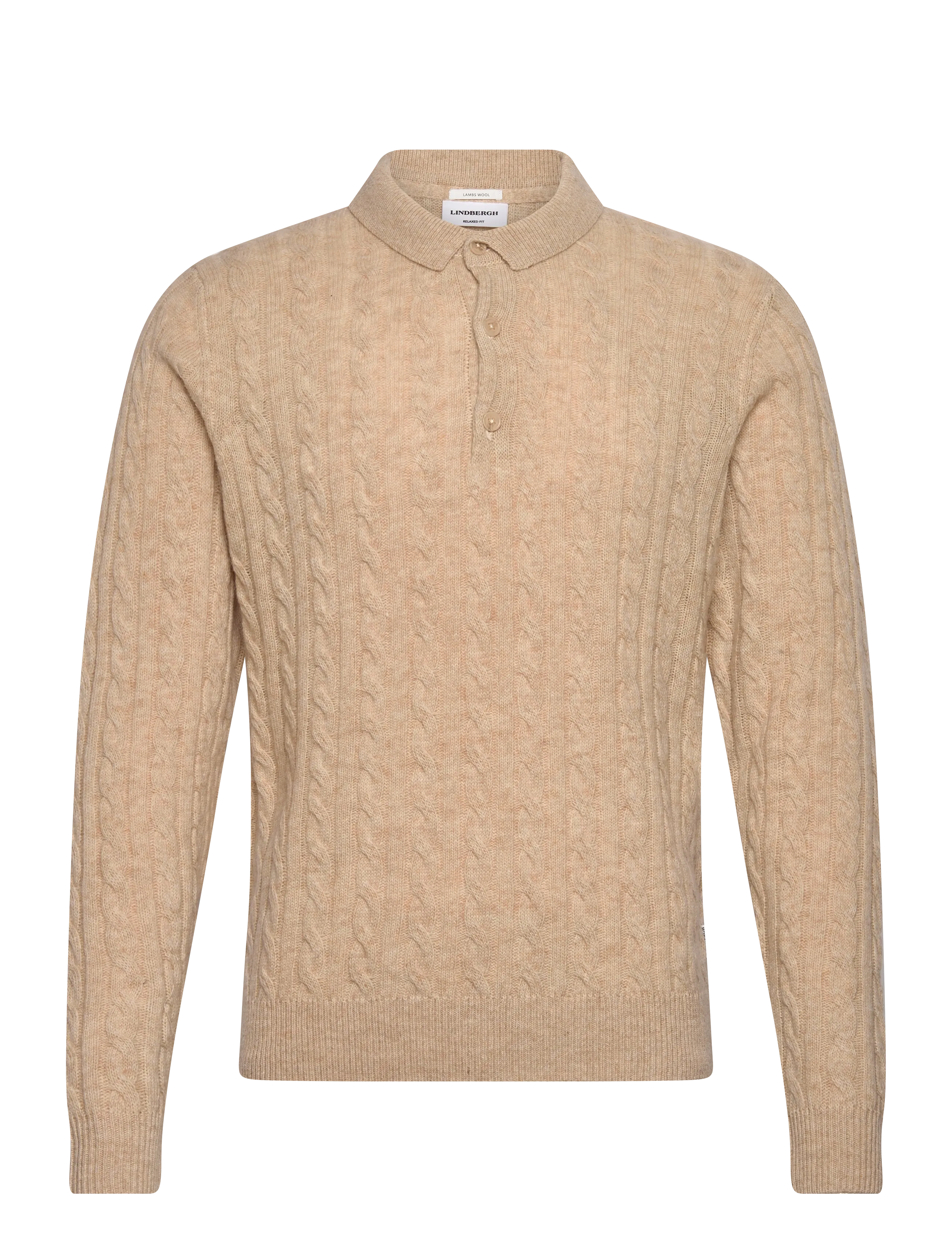 Lambswool L/S button polo - LT SAND MEL