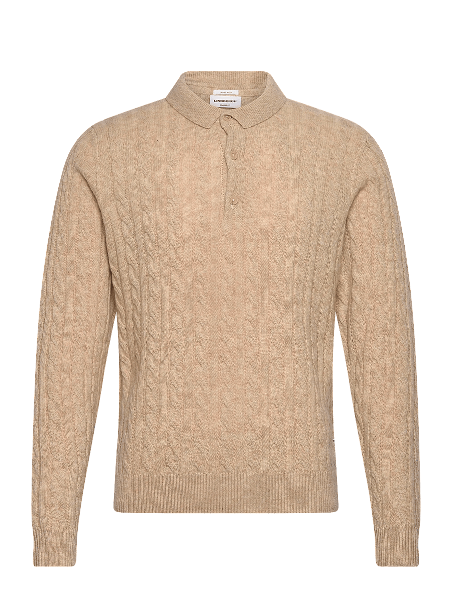 Lindbergh - Lambswool L/S button polo - langärmelige gestrickte polohemden - lt sand mel - 1