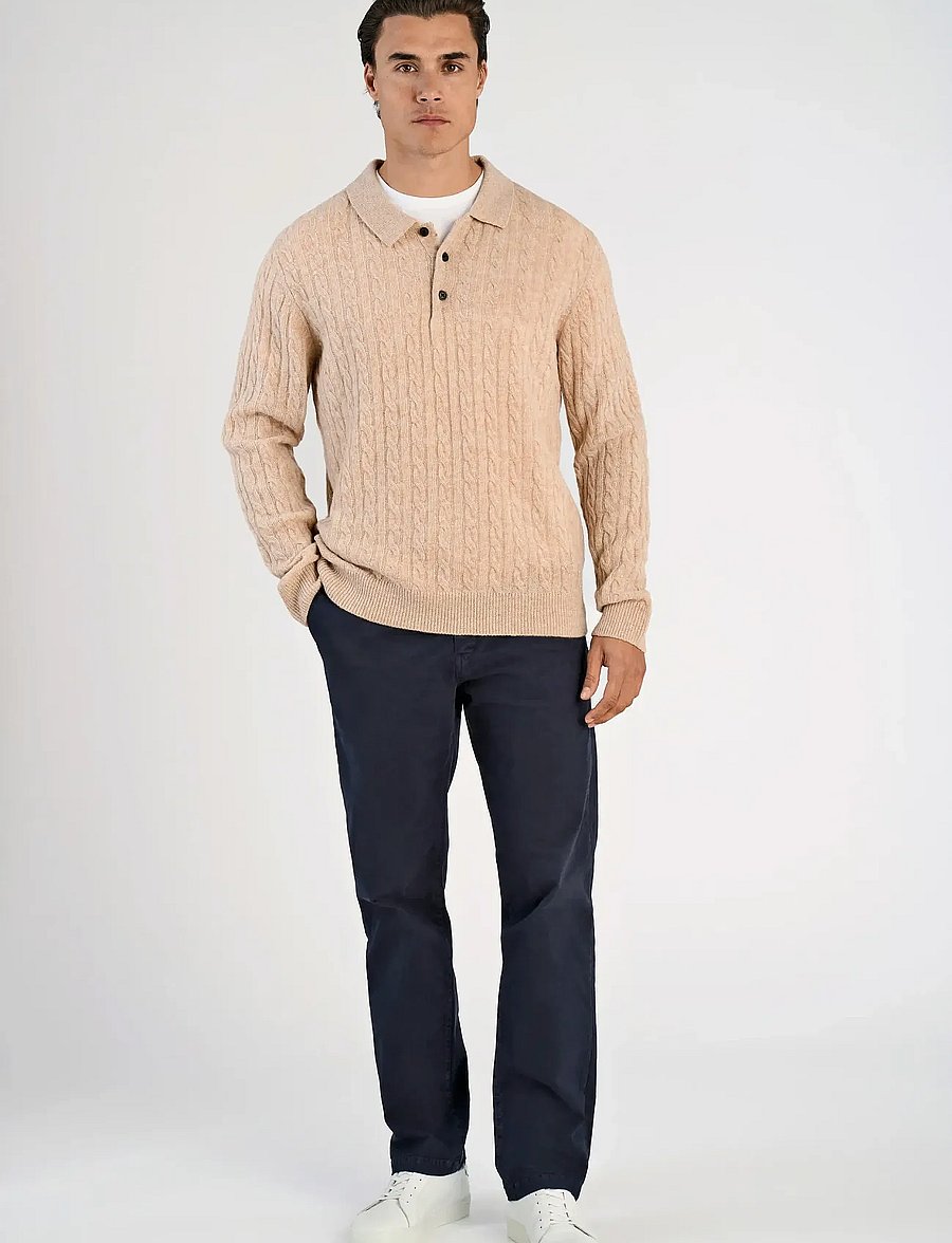 Lindbergh - Lambswool L/S button polo - langärmelige gestrickte polohemden - lt sand mel - 0