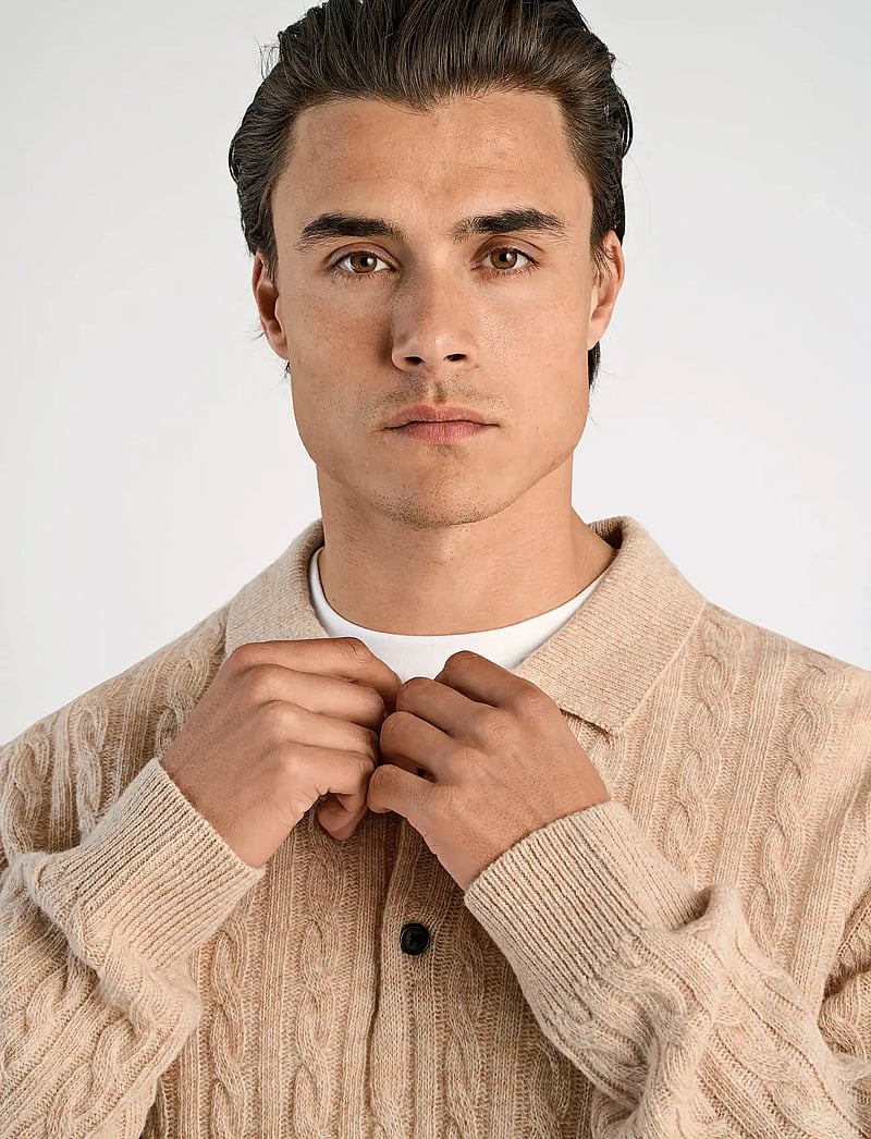 Lindbergh - Lambswool L/S button polo - polostrik - lt sand mel - 3