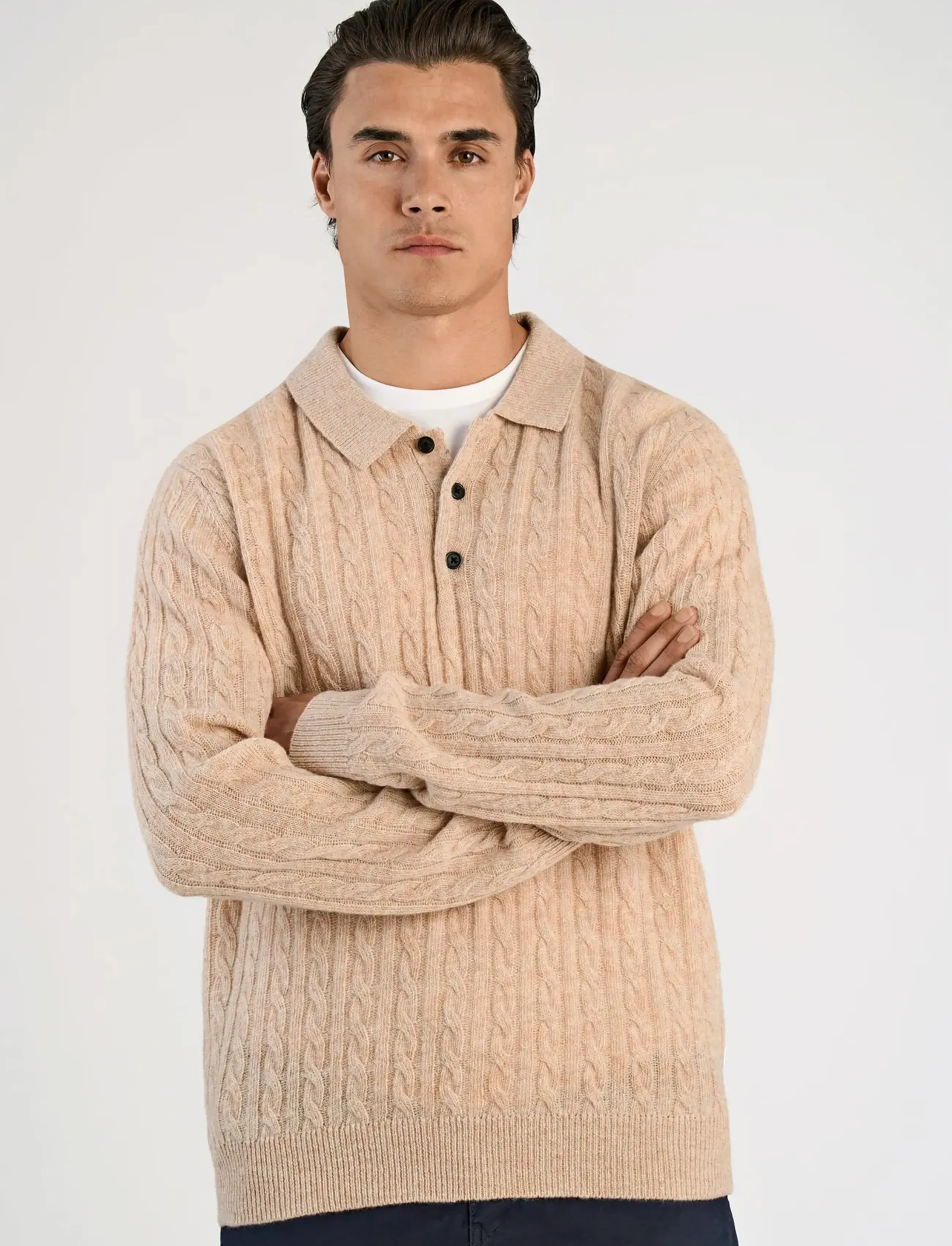 Lindbergh - Lambswool L/S button polo - langärmelige gestrickte polohemden - lt sand mel - 5