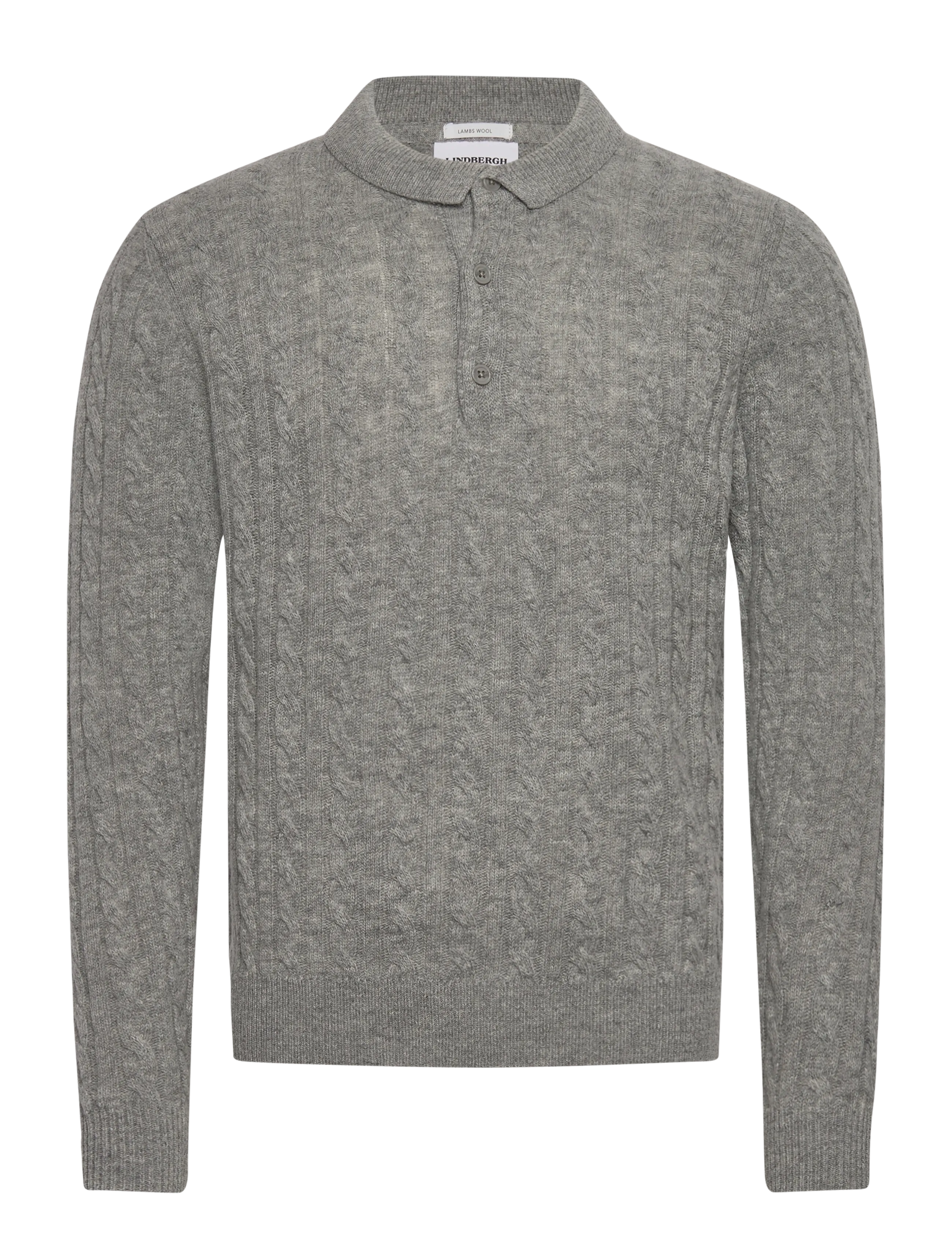 Lambswool L/S button polo - MID GREY MEL