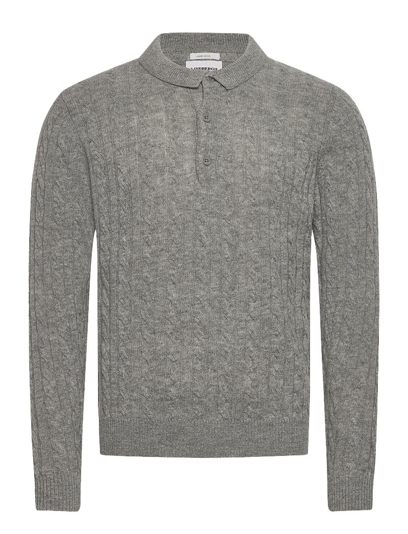 Lindbergh - Lambswool L/S button polo - polostrik - mid grey mel - 1