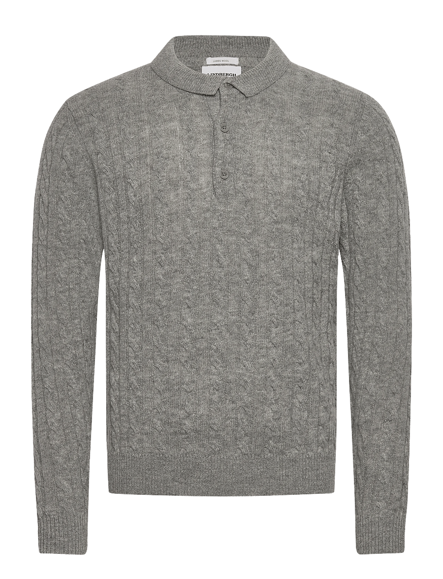 Lindbergh - Lambswool L/S button polo - pitkähihaiset neulepoolot - mid grey mel - 1