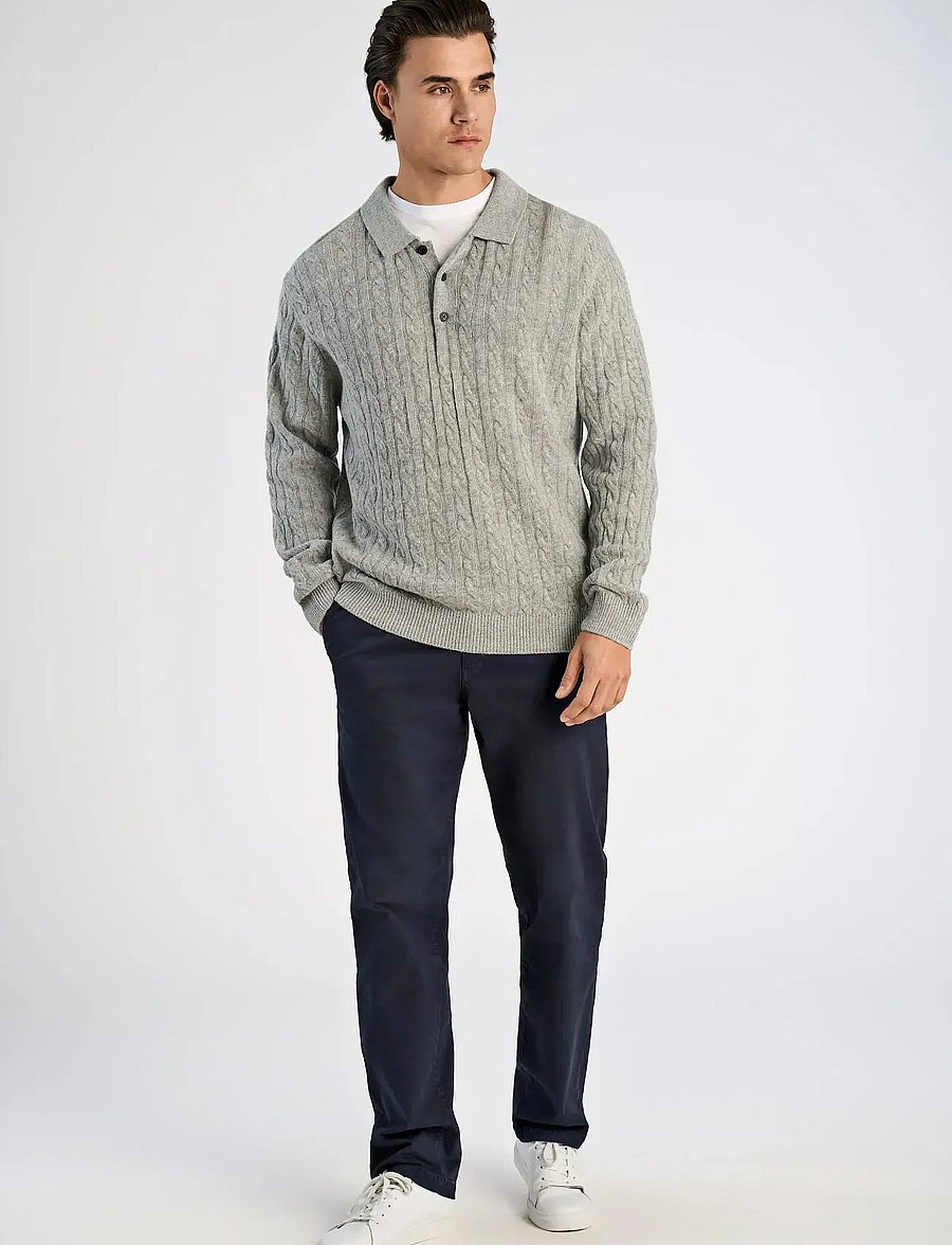 Lindbergh - Lambswool L/S button polo - pitkähihaiset neulepoolot - mid grey mel - 0