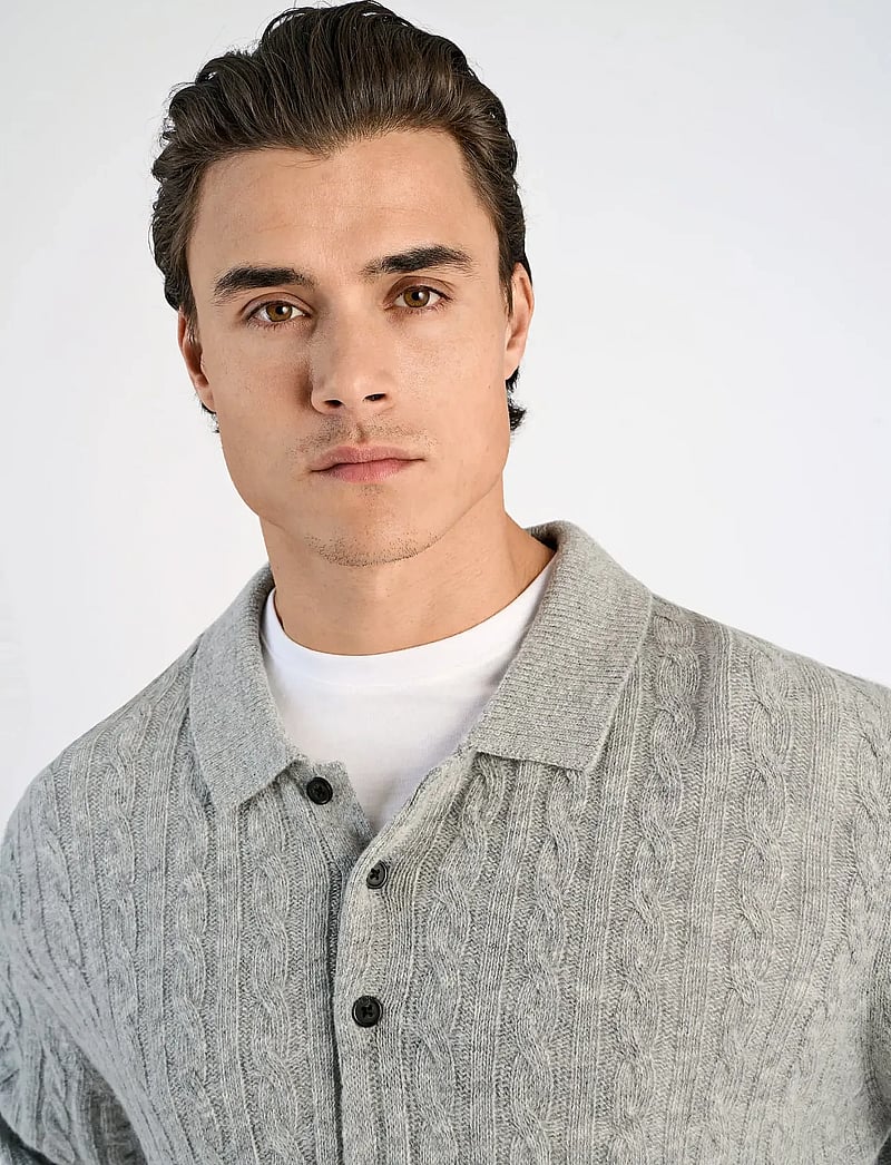 Lindbergh - Lambswool L/S button polo - polostrik - mid grey mel - 3