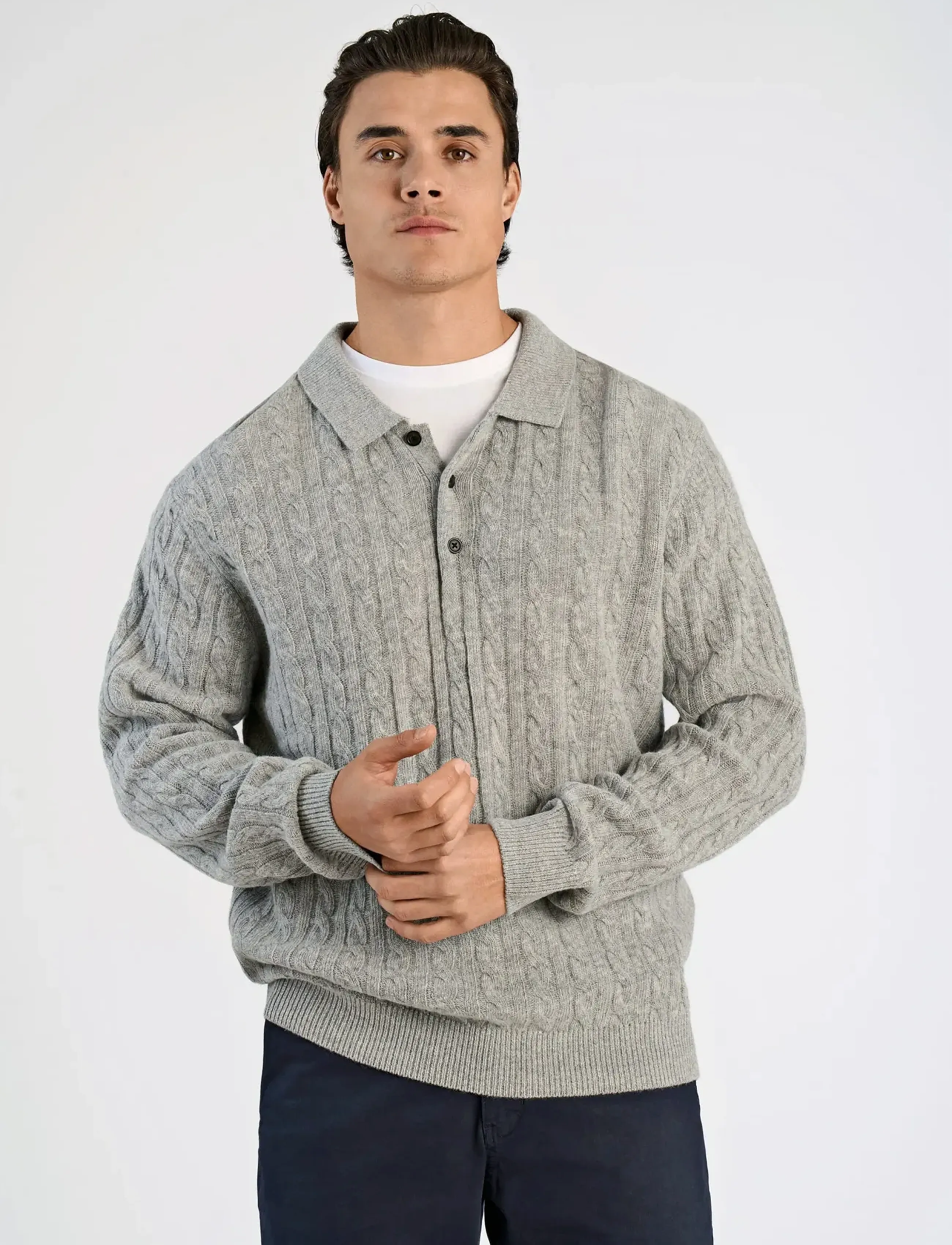 Lindbergh - Lambswool L/S button polo - pitkähihaiset neulepoolot - mid grey mel - 5