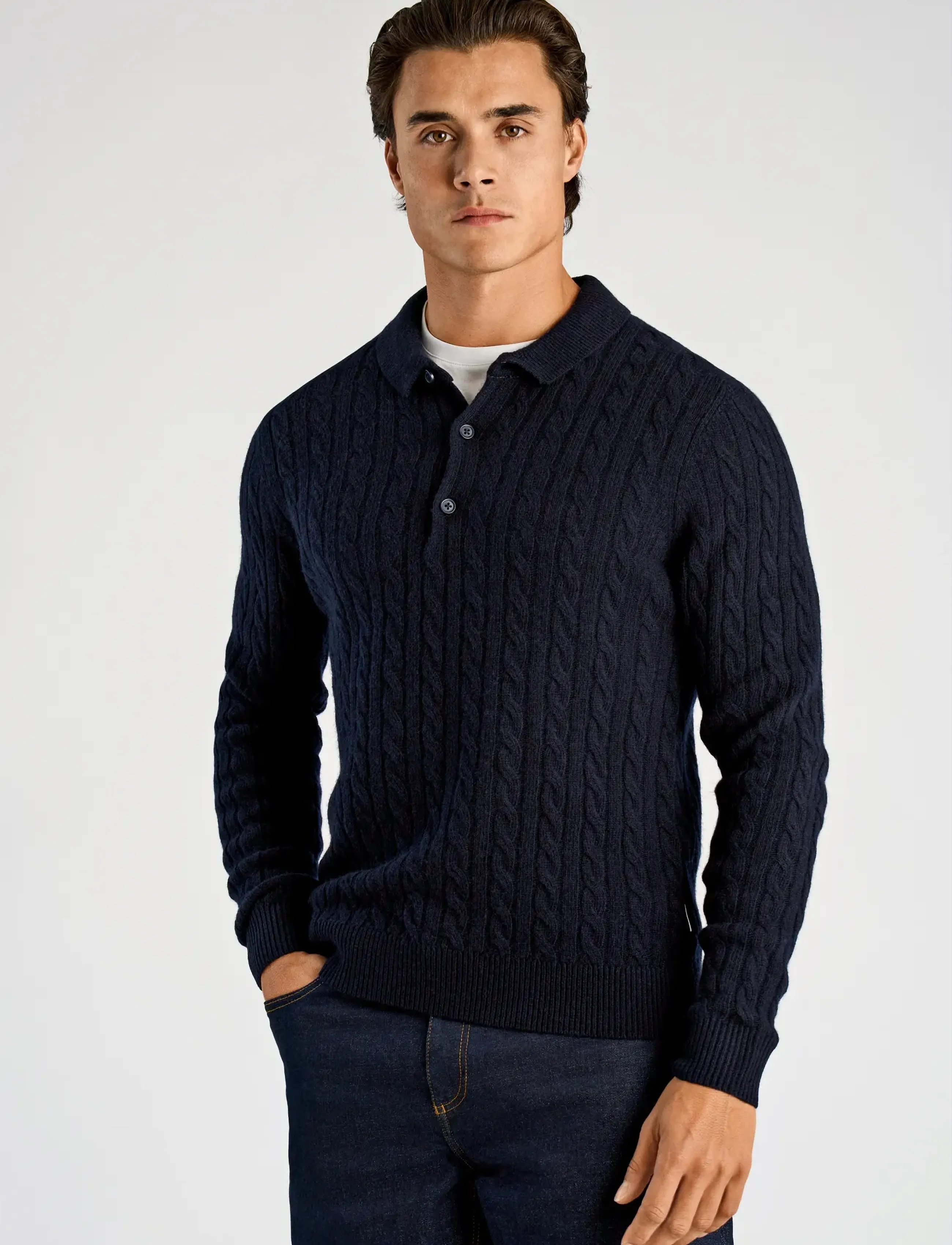 Lindbergh Lambswool L/S button polo - Säsongens färger - NAVY / navy