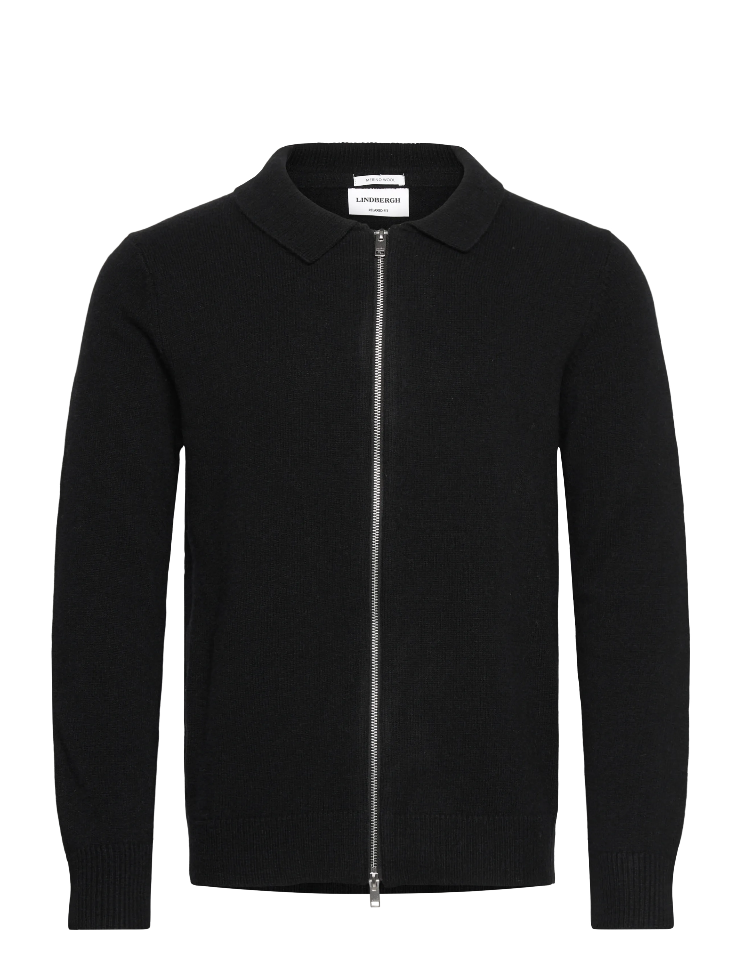 Lindbergh Lambswool L/S cardigan with 2-way zip - Strickmode - BLACK / black
