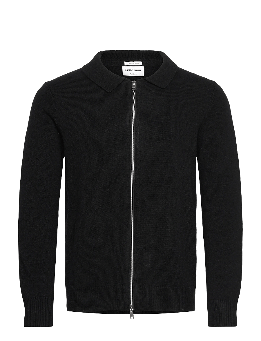 Lindbergh - Lambswool L/S cardigan with 2-way zip - pullover mit durchgehendem reißverschluss - black - 1