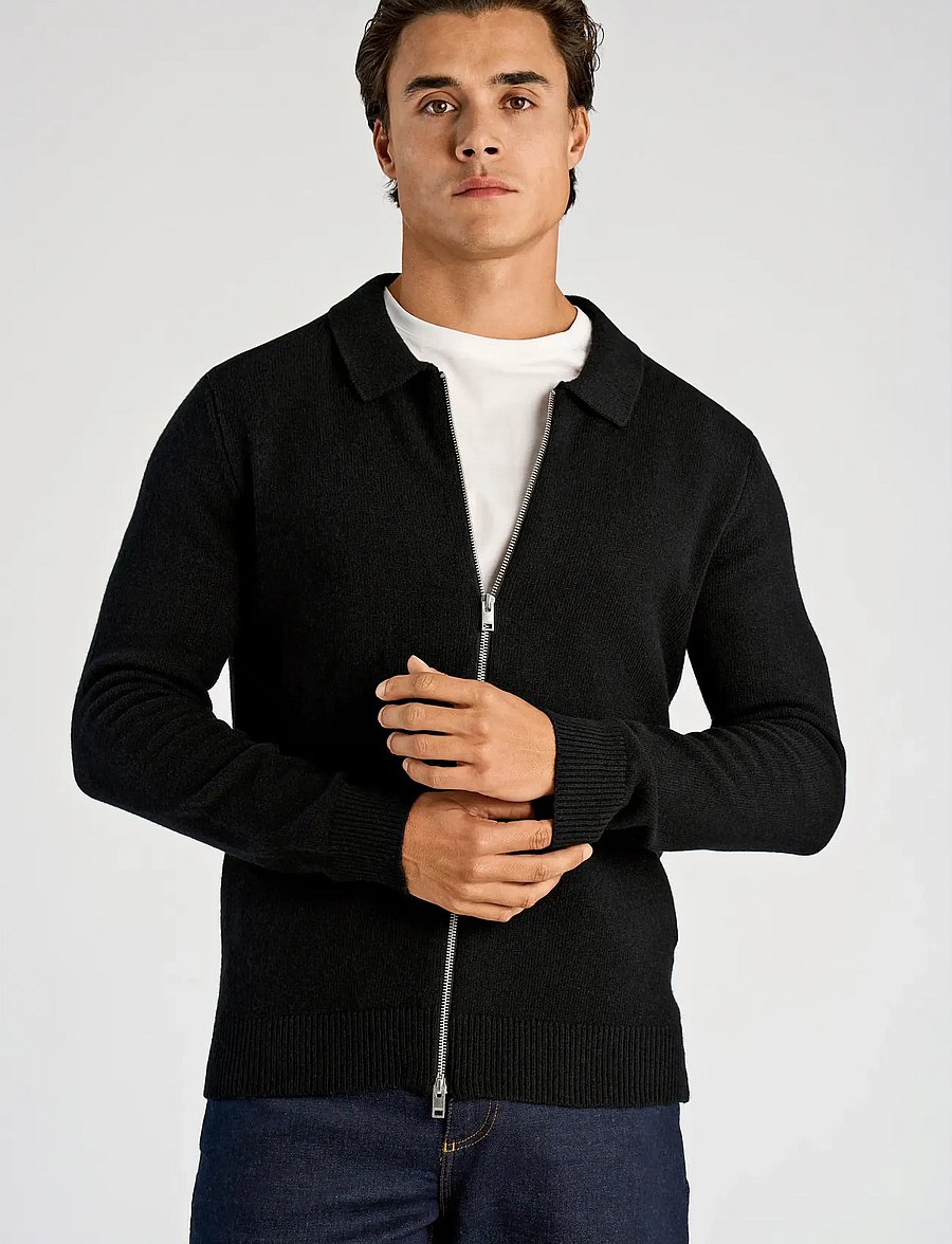 Lindbergh - Lambswool L/S cardigan with 2-way zip - pullover mit durchgehendem reißverschluss - black - 0