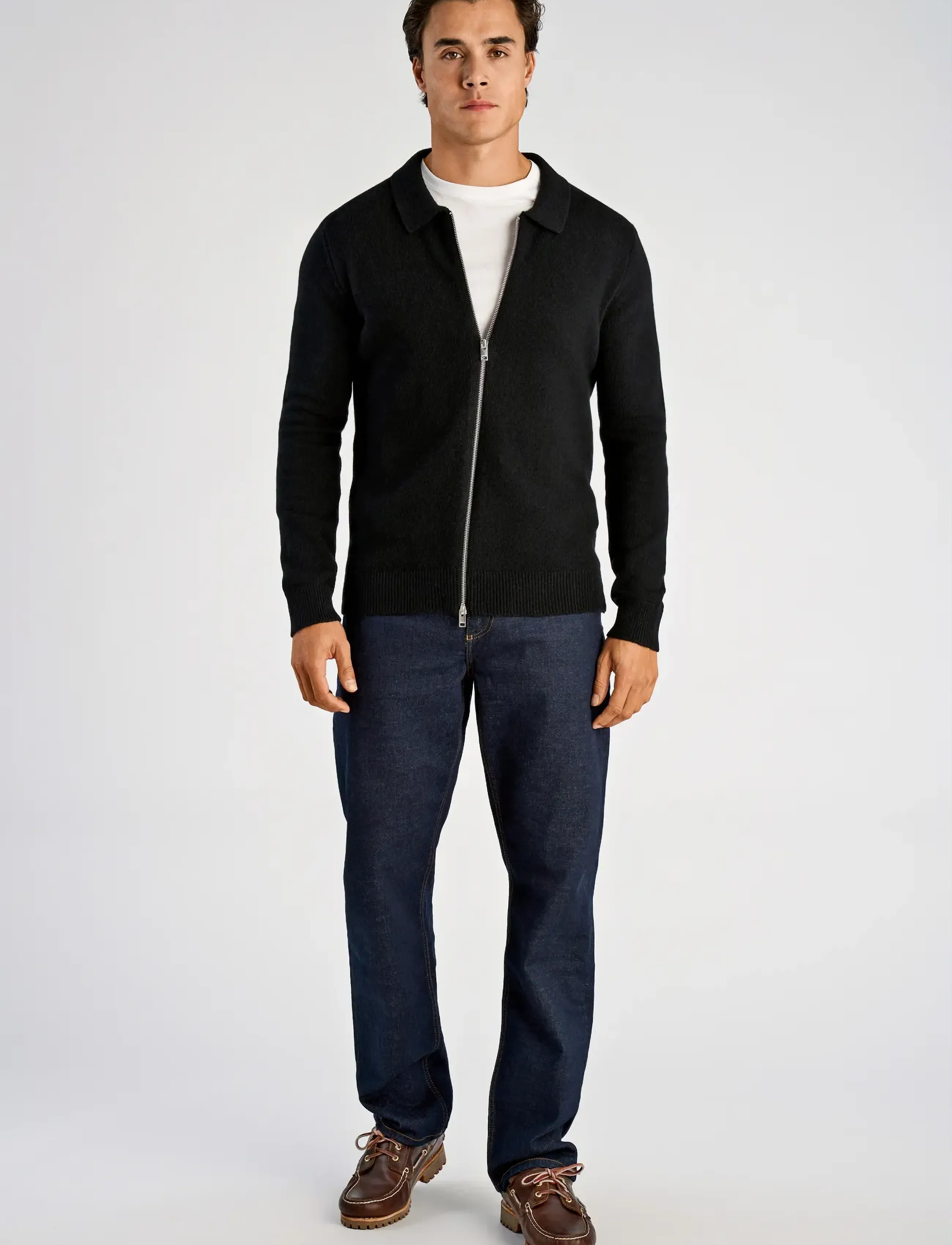 Lindbergh - Lambswool L/S cardigan with 2-way zip - pullover mit durchgehendem reißverschluss - black - 4