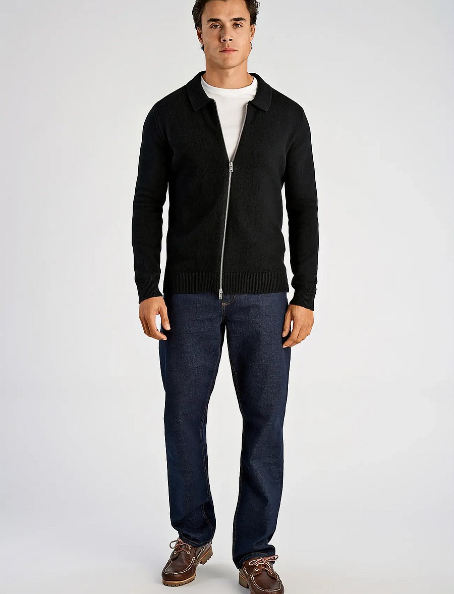 Lindbergh - Lambswool L/S cardigan with 2-way zip - pullover mit durchgehendem reißverschluss - black - 4