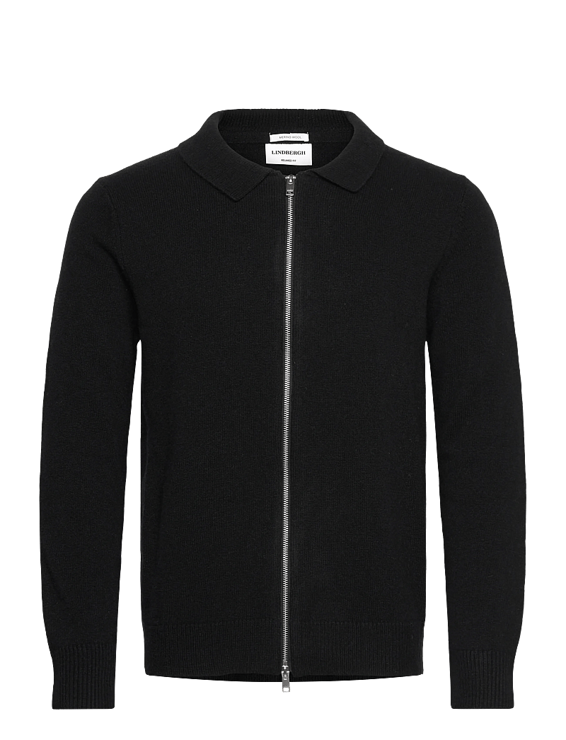 Lindbergh - Lambswool L/S cardigan with 2-way z - fullzip strik - black - 1