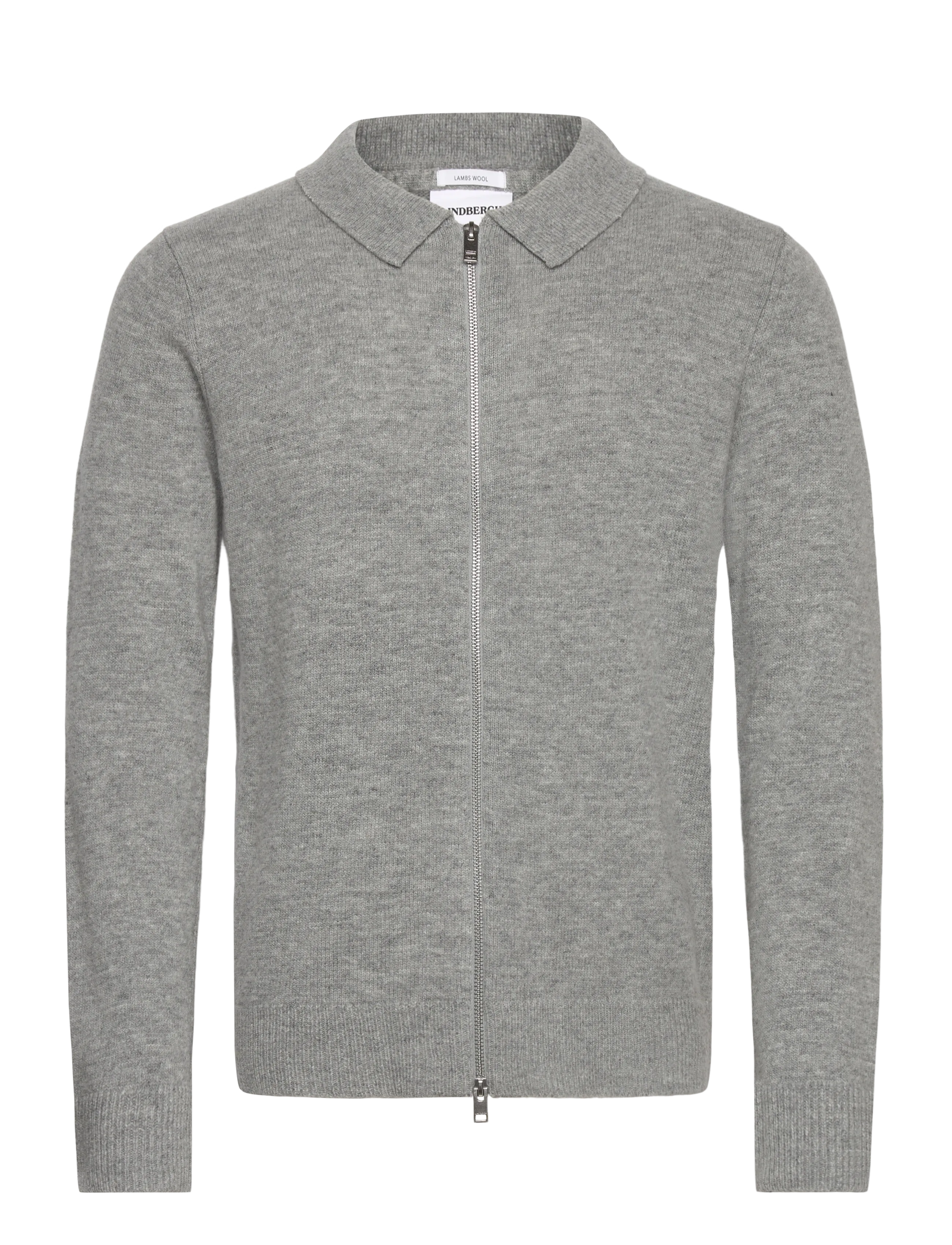 Lindbergh Lambswool L/S cardigan with 2-way zip - Cardigans - MID GREY MEL / grey