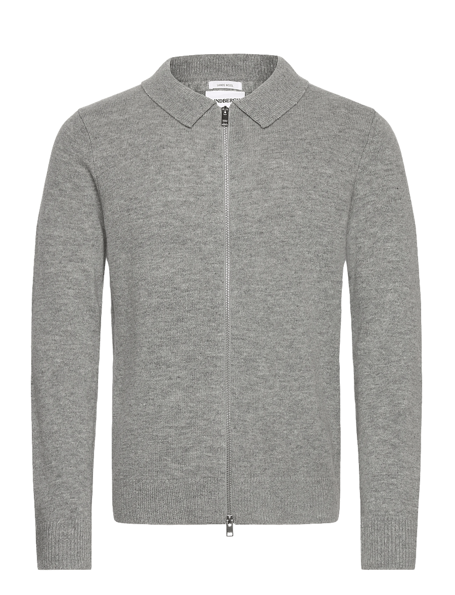 Lindbergh - Lambswool L/S cardigan with 2-way zip - full zip jumpers - mid grey mel - 1