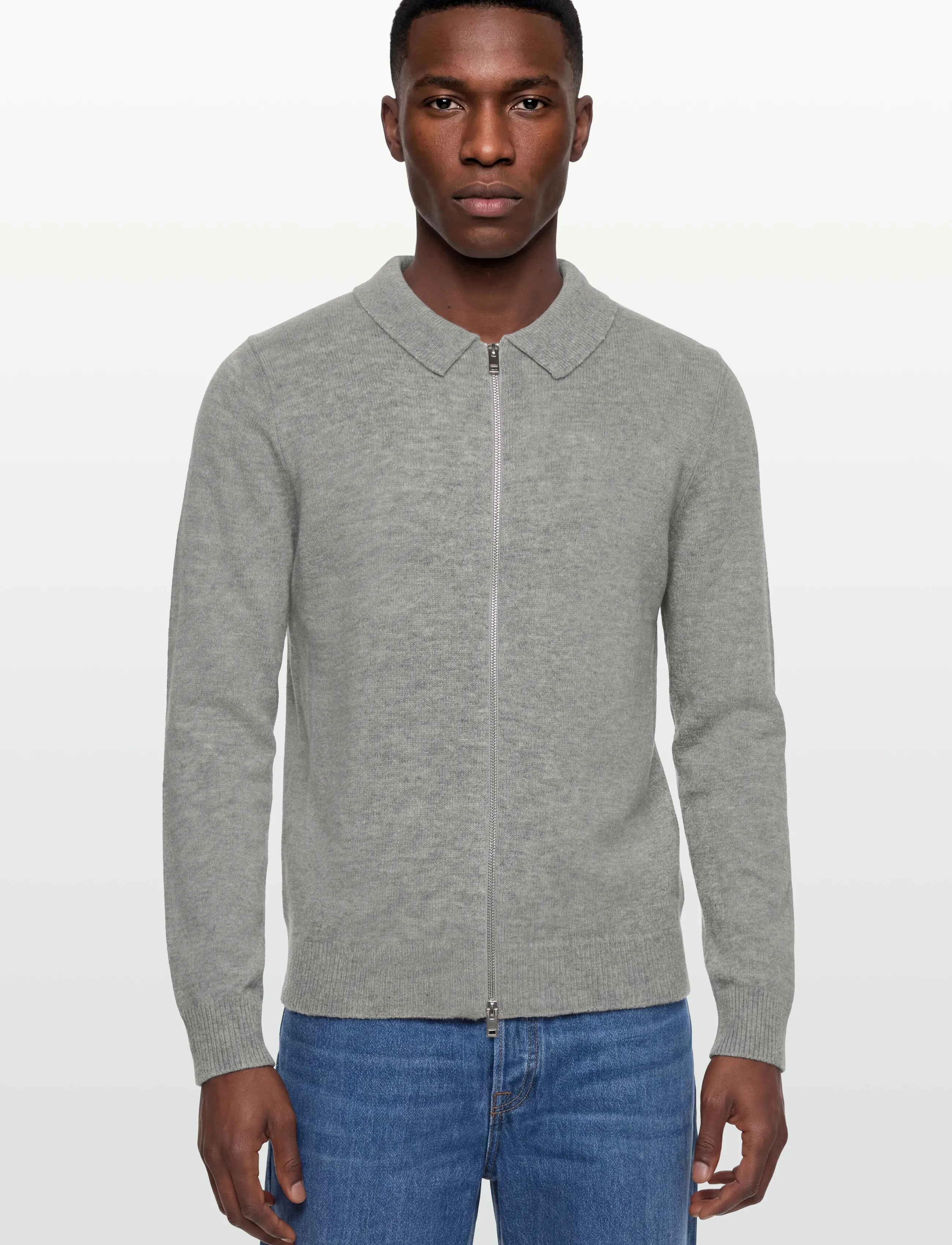 Lindbergh - Lambswool L/S cardigan with 2-way zip - susegamieji megztiniai - mid grey mel - 3