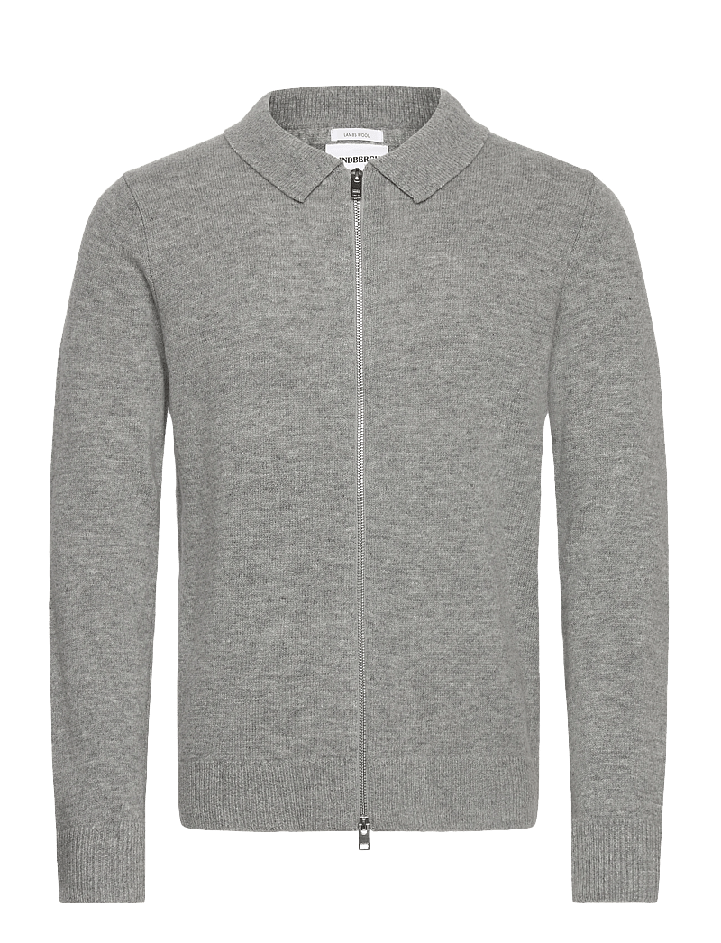 Lindbergh - Lambswool L/S cardigan with 2-way z - full zip tröjor - mid grey mel - 0
