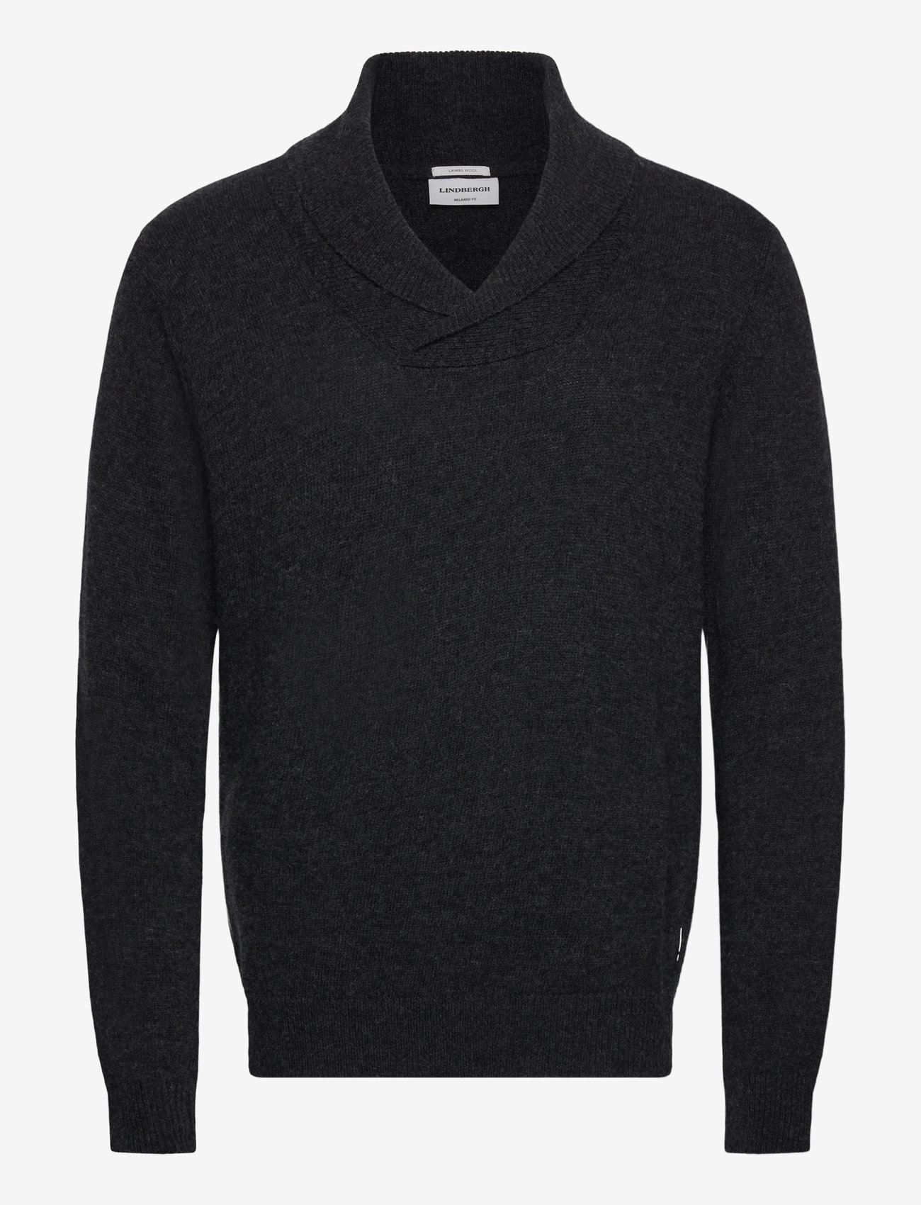 Lindbergh - Lambswool L/S shawl collar knit - v-aukkoiset - charcoal mel - 0