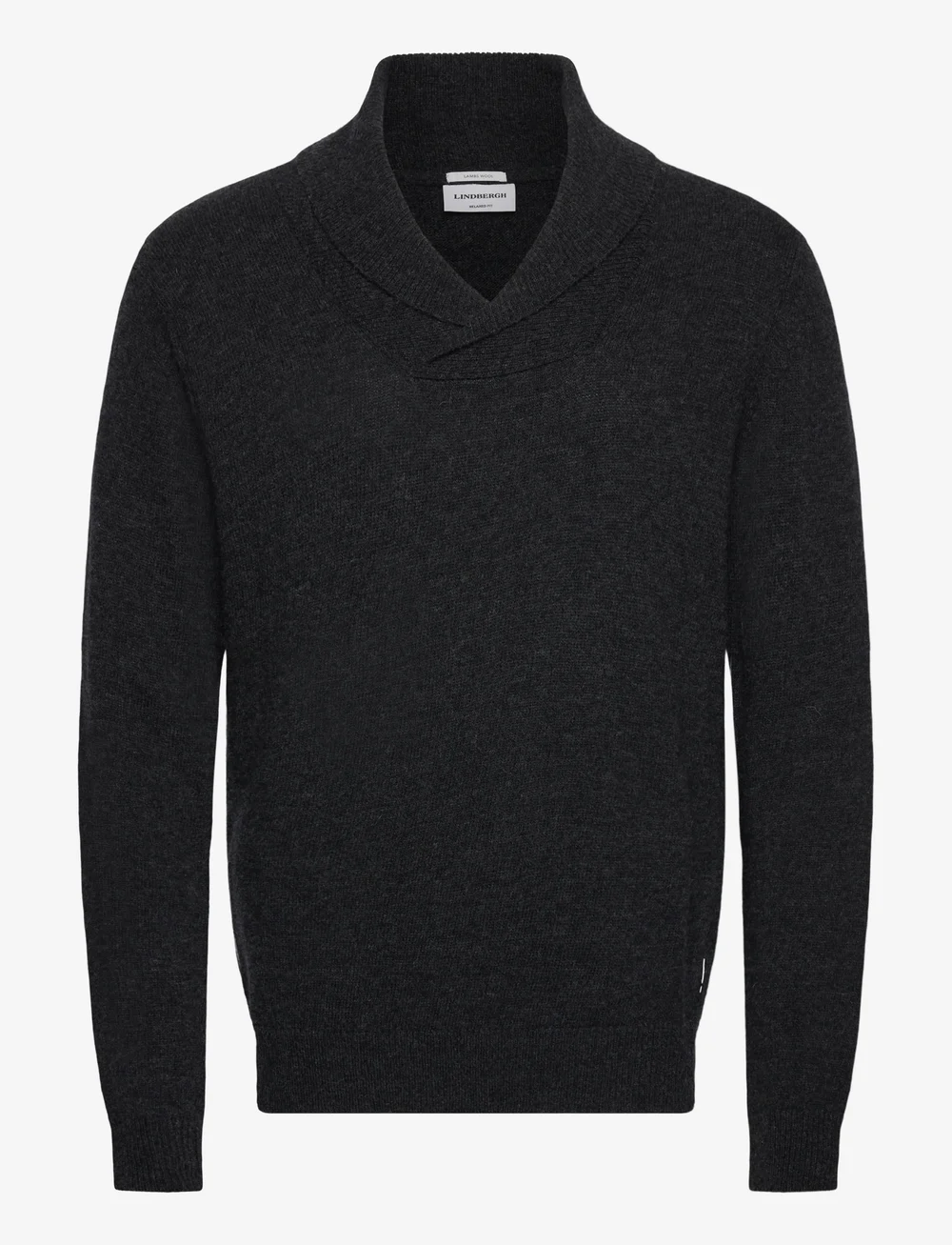 Lindbergh - Lambswool L/S shawl collar knit - v-necks - charcoal mel - 0