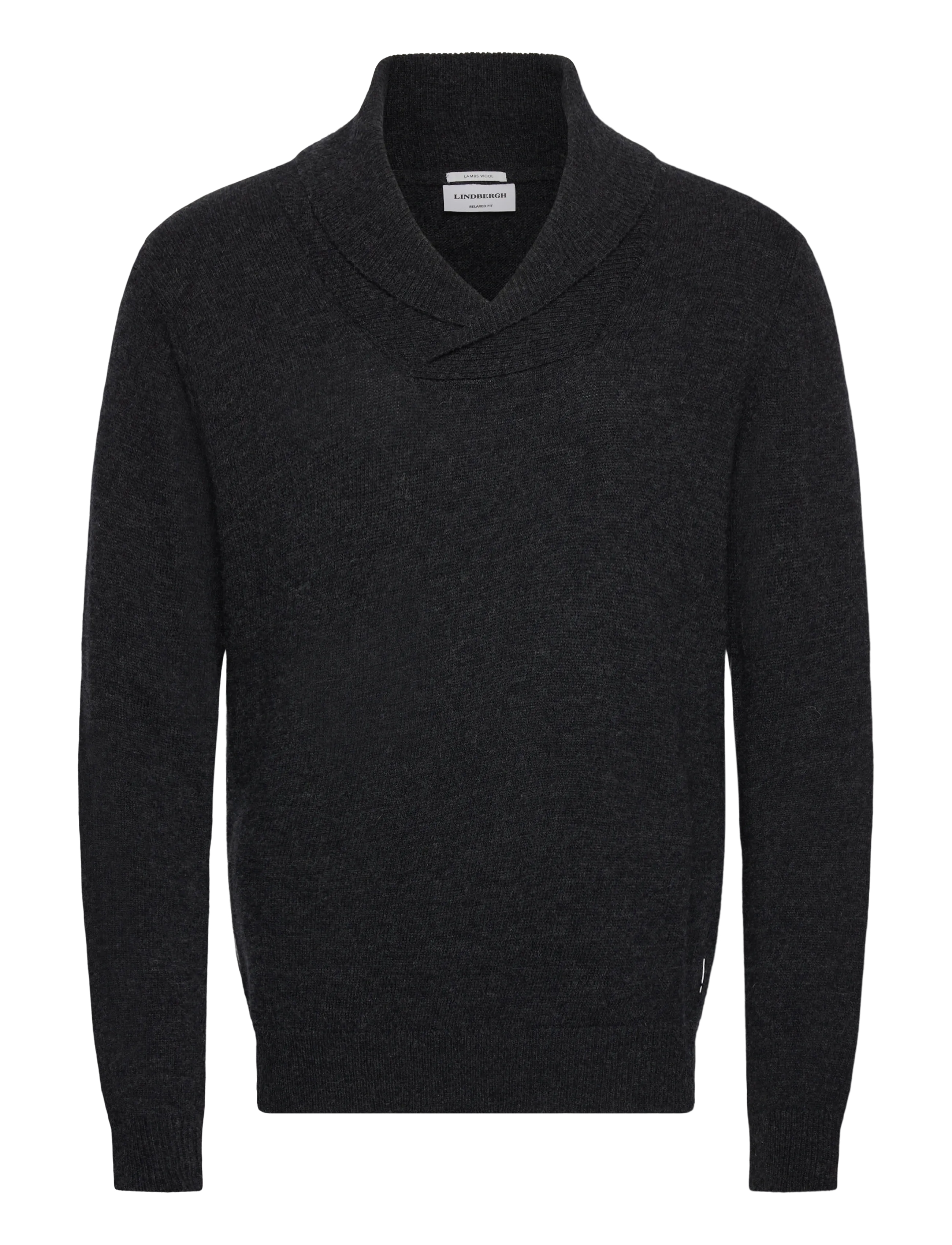 Lindbergh Lambswool L/S shawl collar knit - Strik med v-hals - CHARCOAL MEL / grey