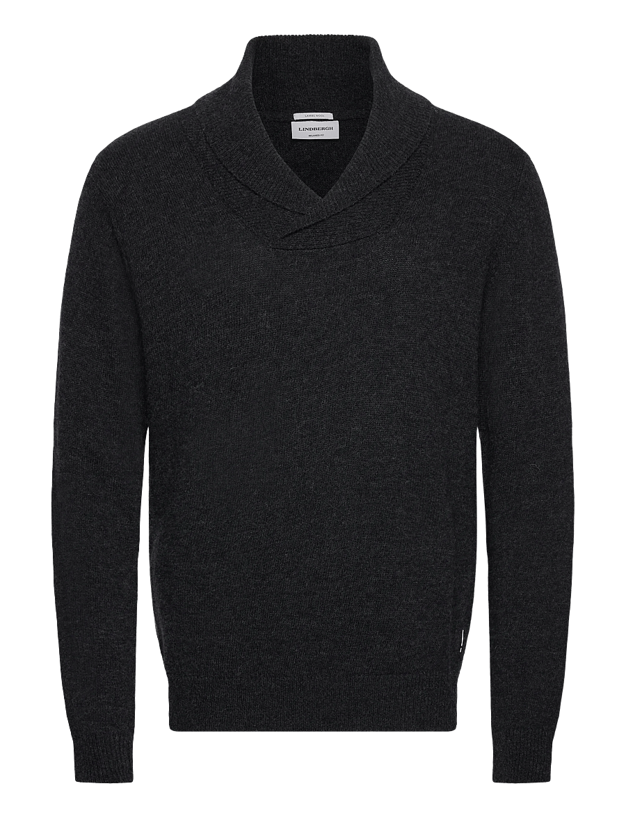Lindbergh - Lambswool L/S shawl collar knit - v-ausschnitt - charcoal mel - 0