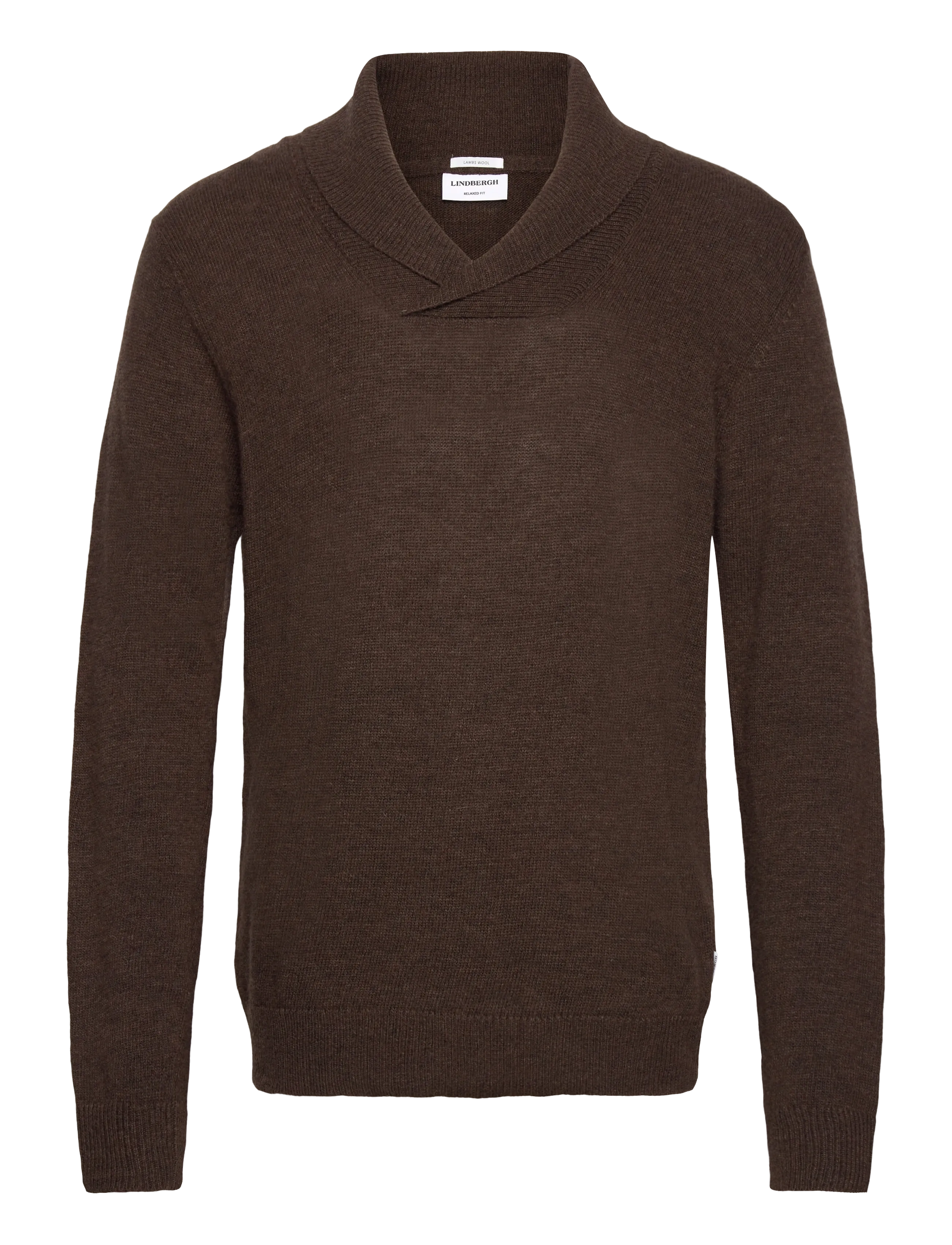 Lindbergh Lambswool L/S shawl collar knit - Strik - DK BROWN MEL / brown