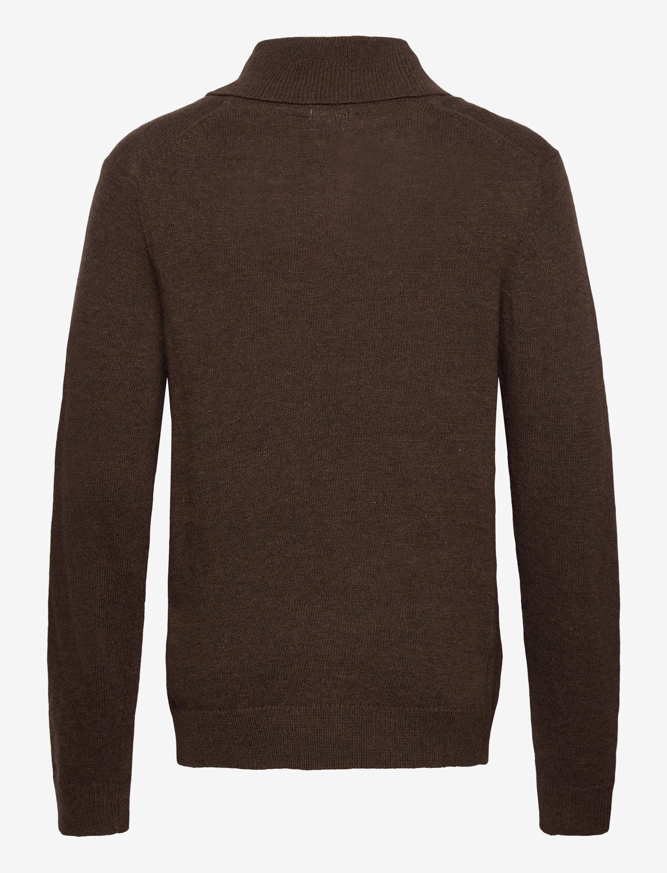 Lindbergh - Lambswool L/S shawl collar knit - v-aukkoiset - dk brown mel - 1