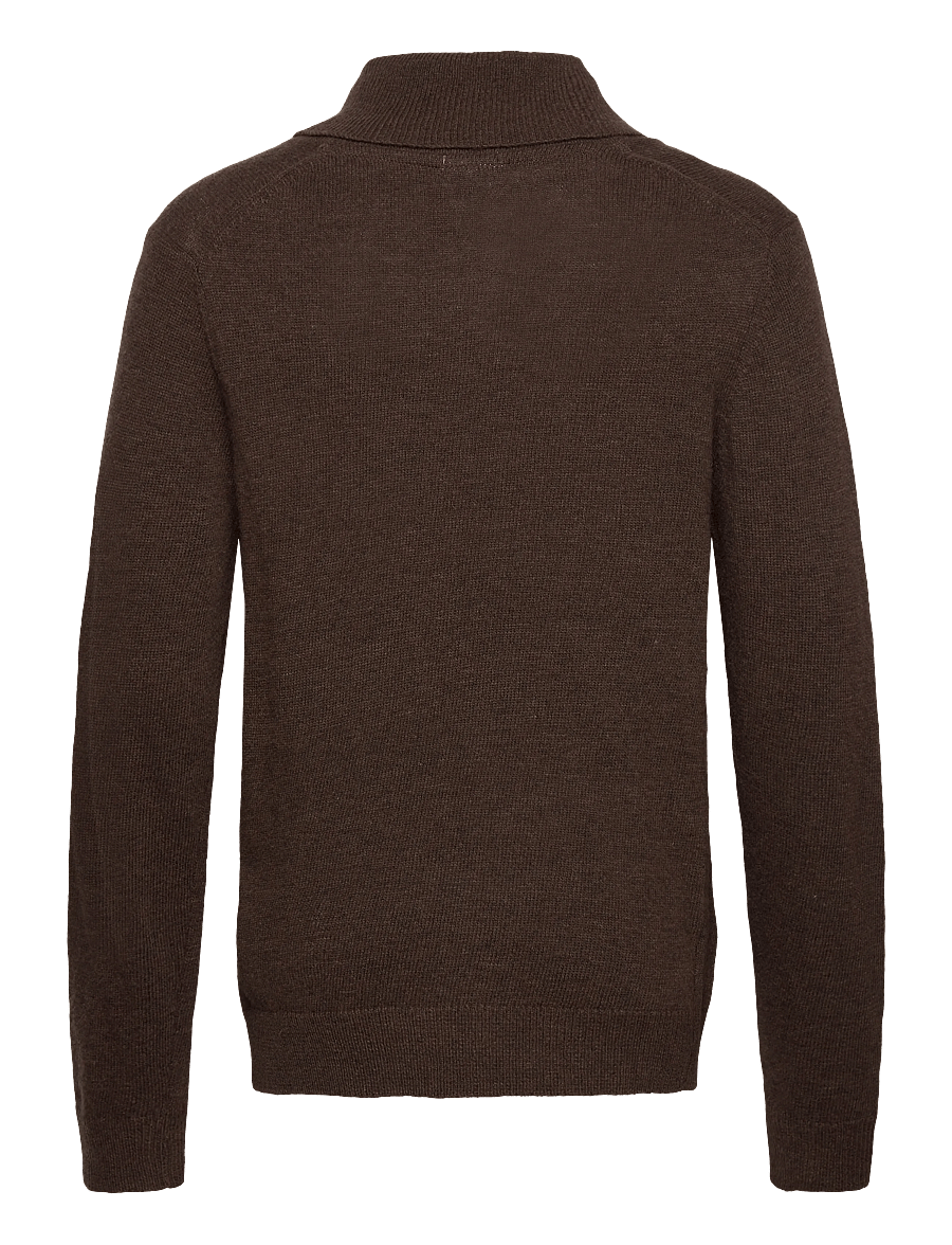 Lindbergh - Lambswool L/S shawl collar knit - v-ausschnitt - dk brown mel - 1