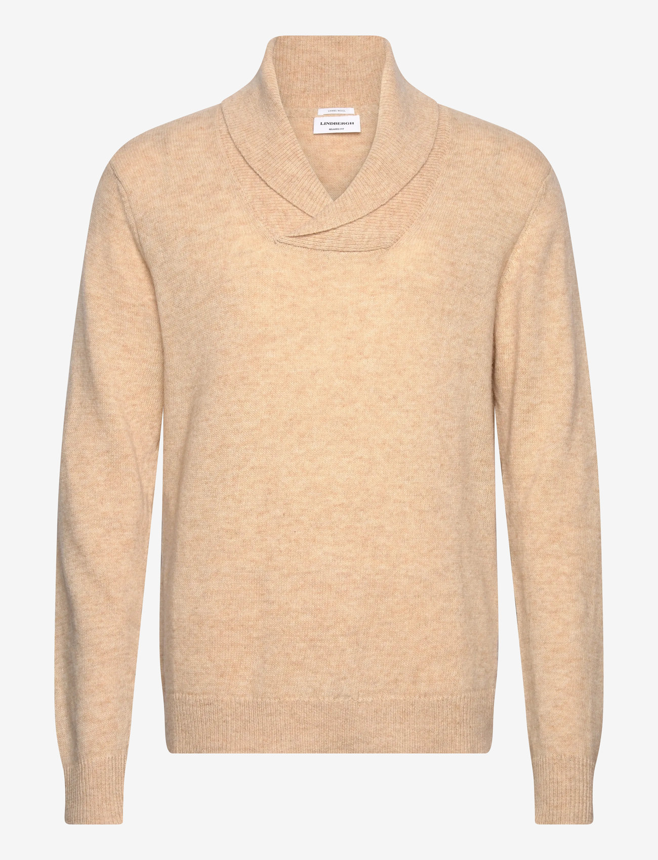 Lindbergh - Lambswool L/S shawl collar knit - v-kaelusega kudumid - lt sand mel - 0