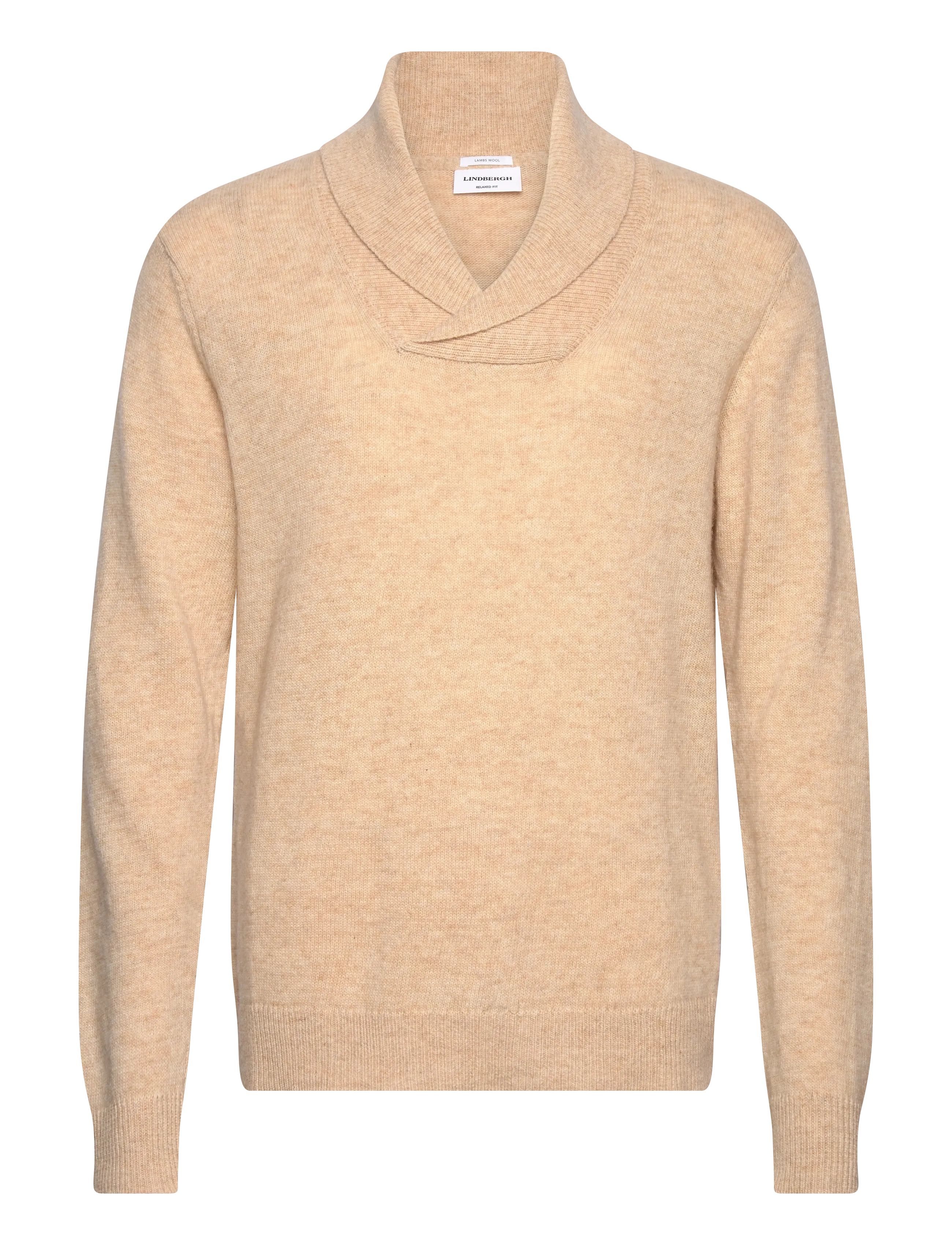 Lindbergh Lambswool L/S shawl collar knit - Strickmode - LT SAND MEL / beige