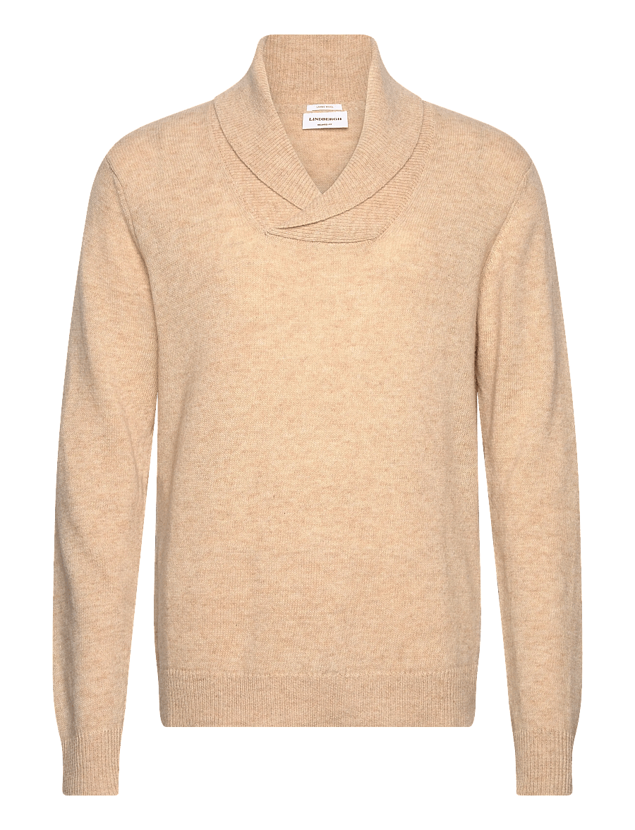 Lindbergh - Lambswool L/S shawl collar knit - v-ausschnitt - lt sand mel - 0