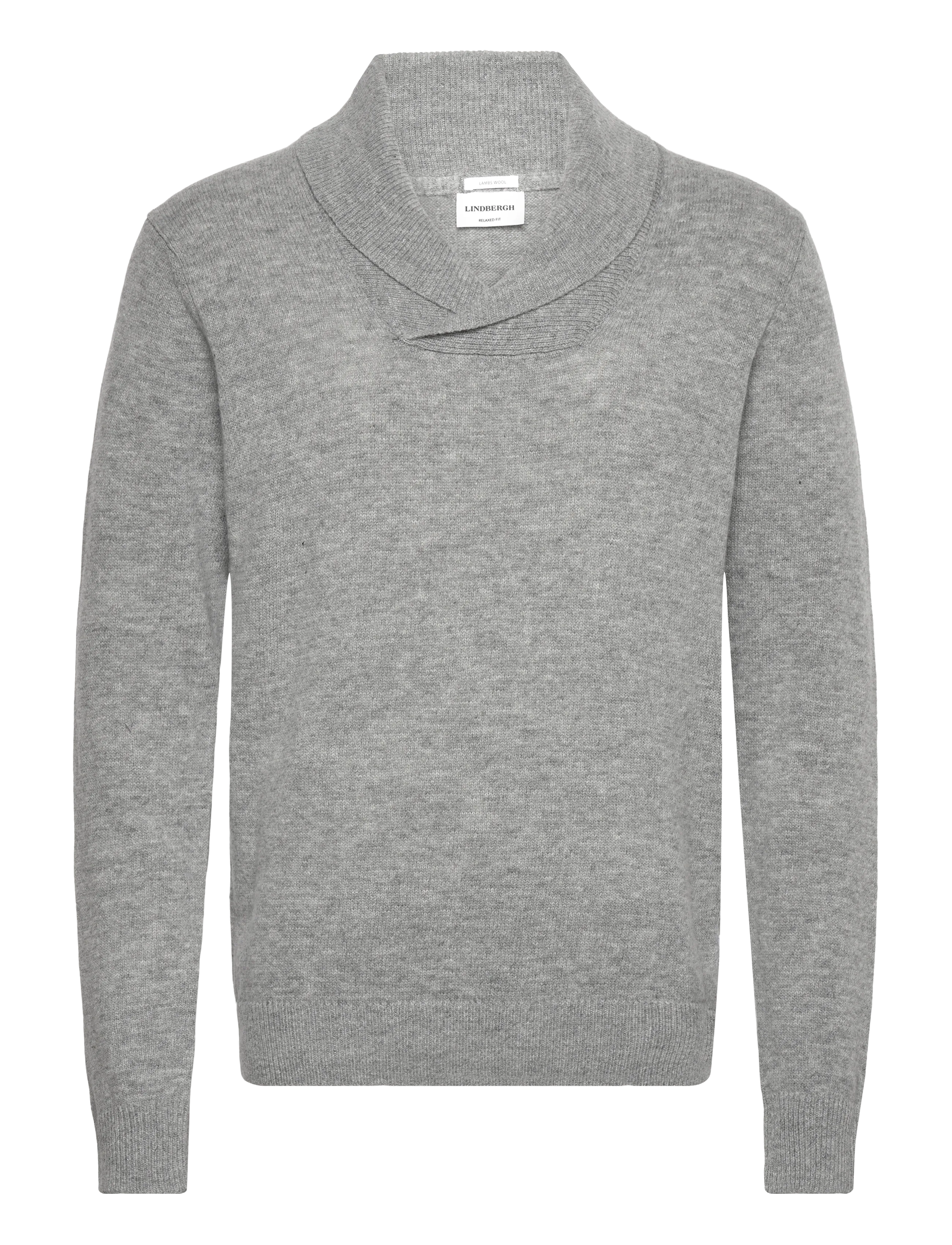Lindbergh Lambswool L/S shawl collar knit - Strik - MID GREY MEL / grey