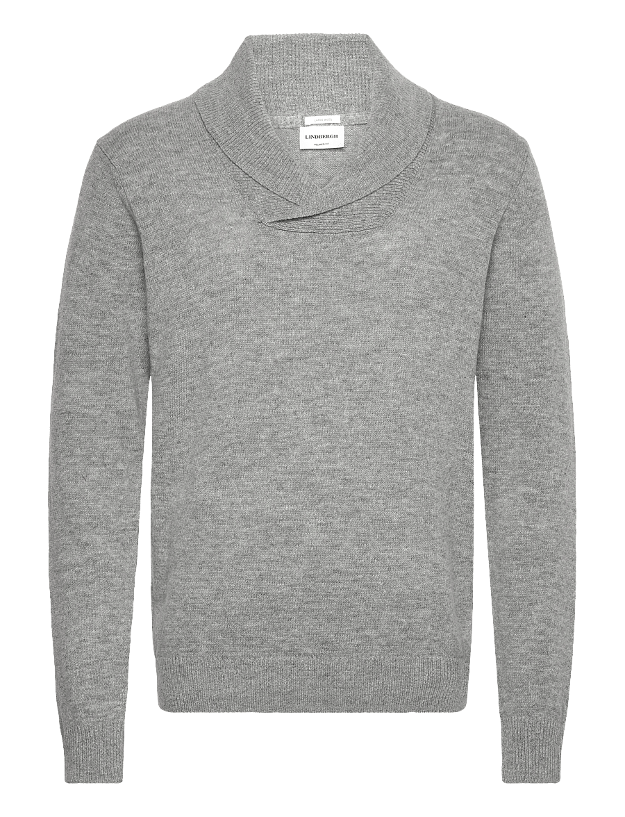 Lindbergh - Lambswool L/S shawl collar knit - v-hals - mid grey mel - 1