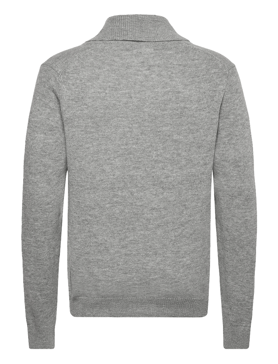 Lindbergh - Lambswool L/S shawl collar knit - v-hals - mid grey mel - 2