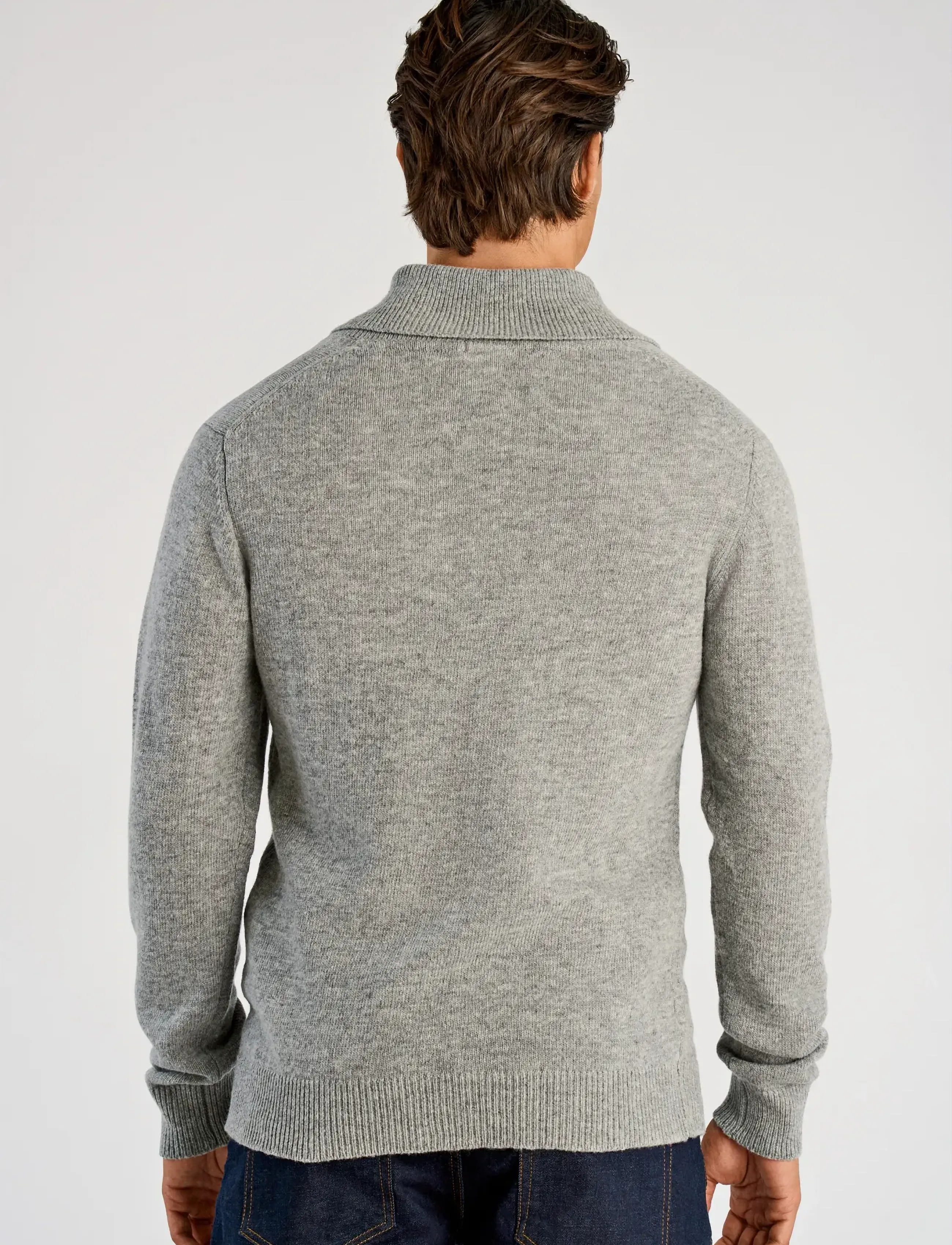 Lindbergh - Lambswool L/S shawl collar knit - v-ausschnitt - mid grey mel - 3