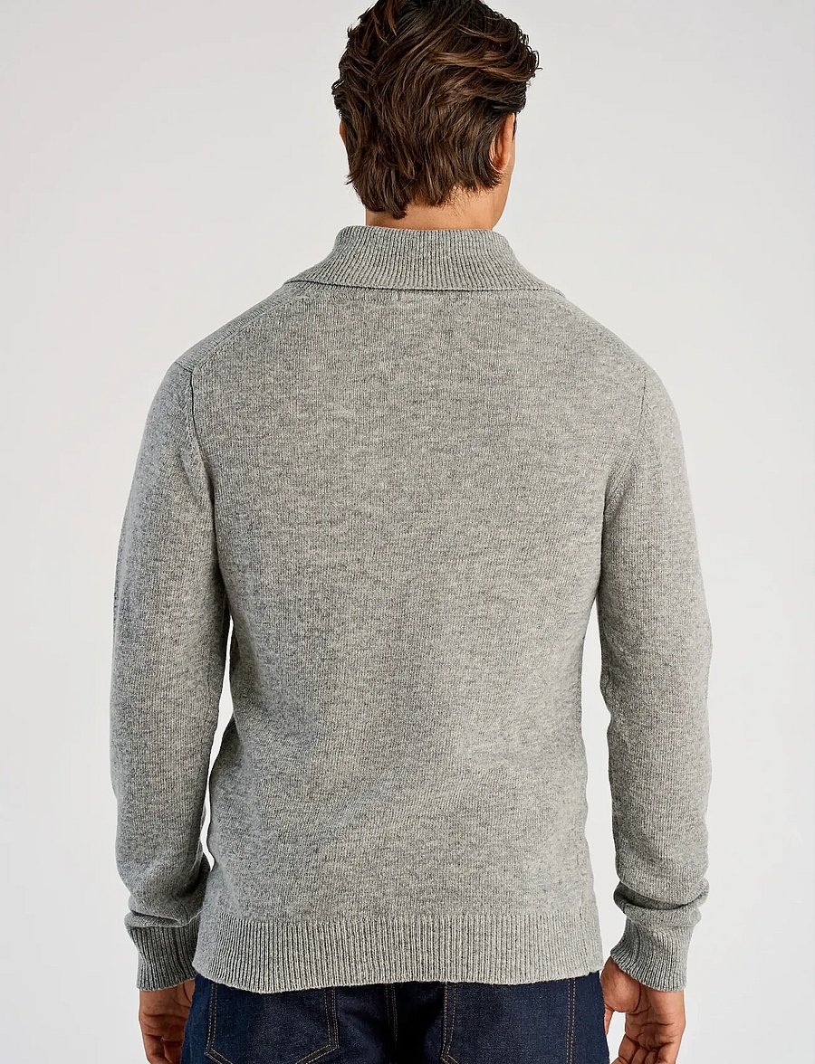 Lindbergh - Lambswool L/S shawl collar knit - v-hals - mid grey mel - 3