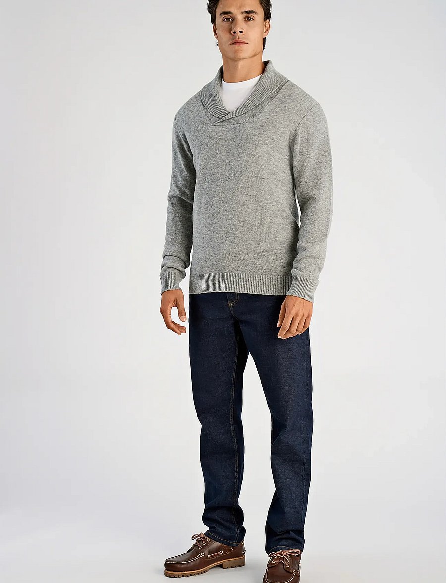Lindbergh - Lambswool L/S shawl collar knit - v-hals - mid grey mel - 4