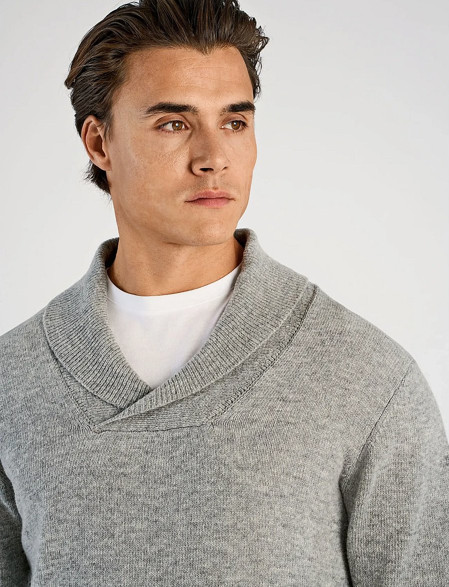 Lindbergh - Lambswool L/S shawl collar knit - v-hals - mid grey mel - 5