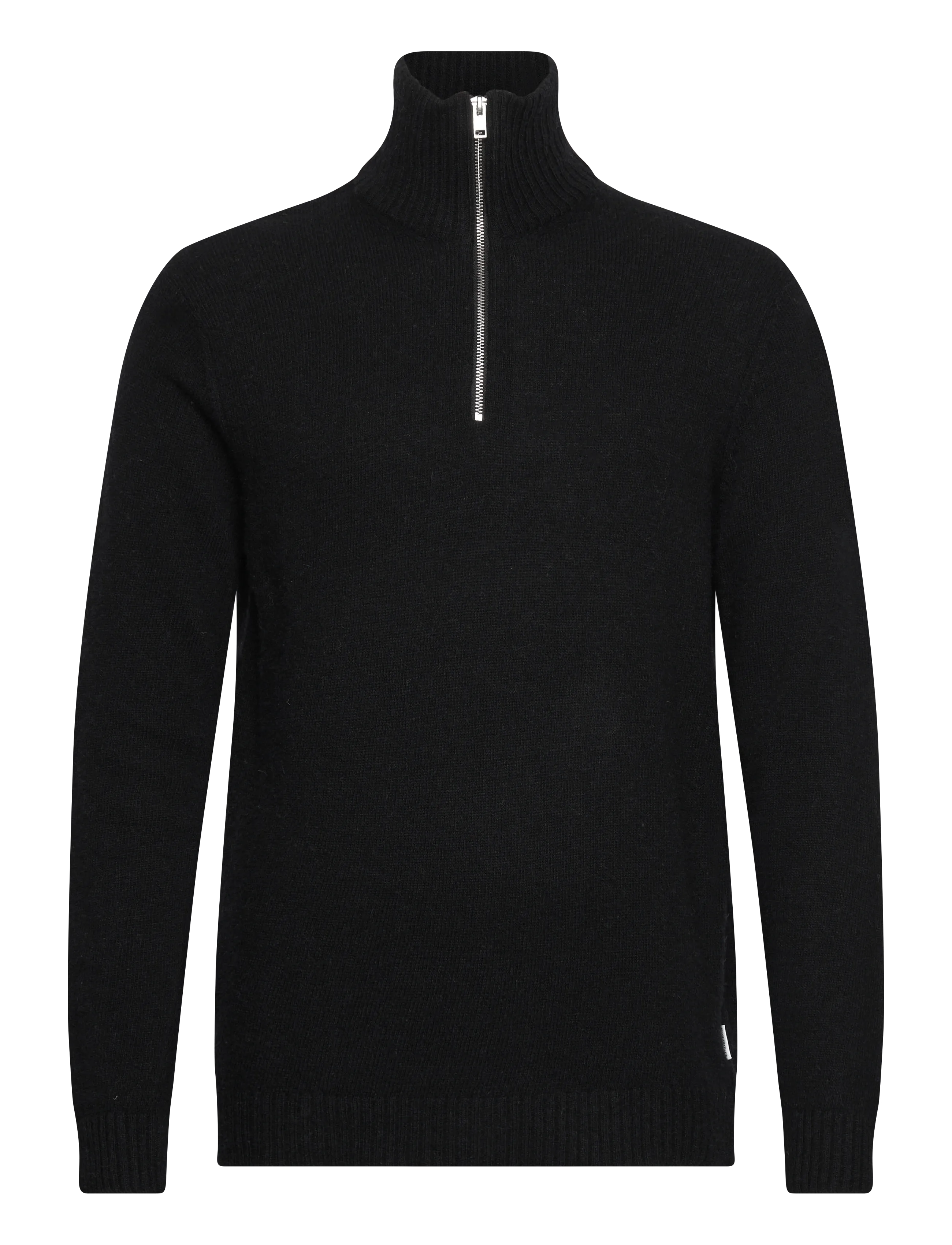 Lindbergh Lambswool half zip knit oversize collar - Strik - BLACK / black